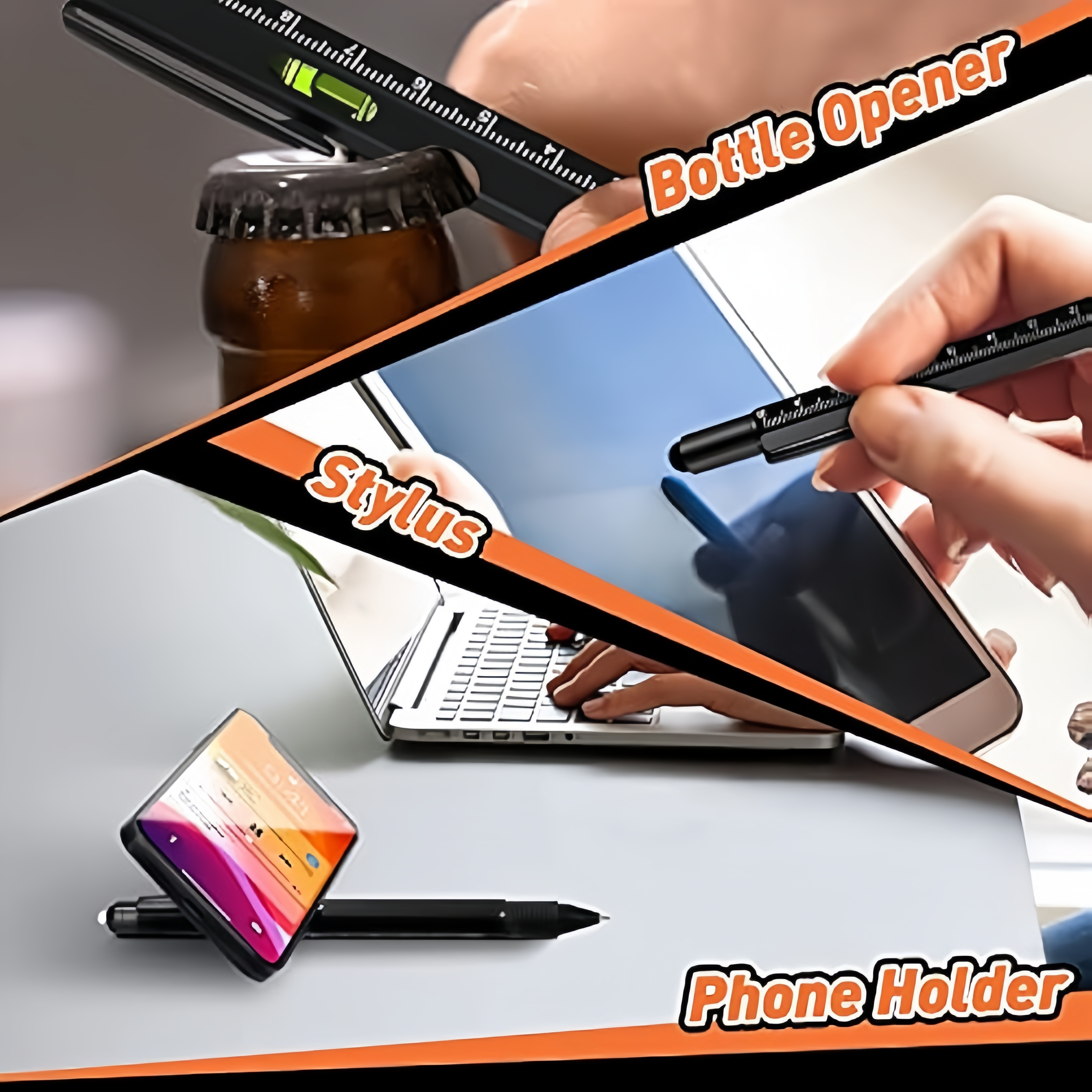 9 in 1 multitool pen engineering pen capacitive pen mobile phone bracket   pen led flashlight stylus level ruler bottle opener screwdriver unique birthday gifts for men dad husband Product details 2