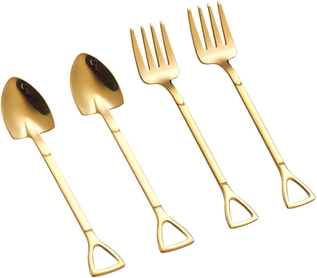 elegant 4pc stainless steel forks and spoons shovel design silverware set multipurpose cutlery home decor Product details 7