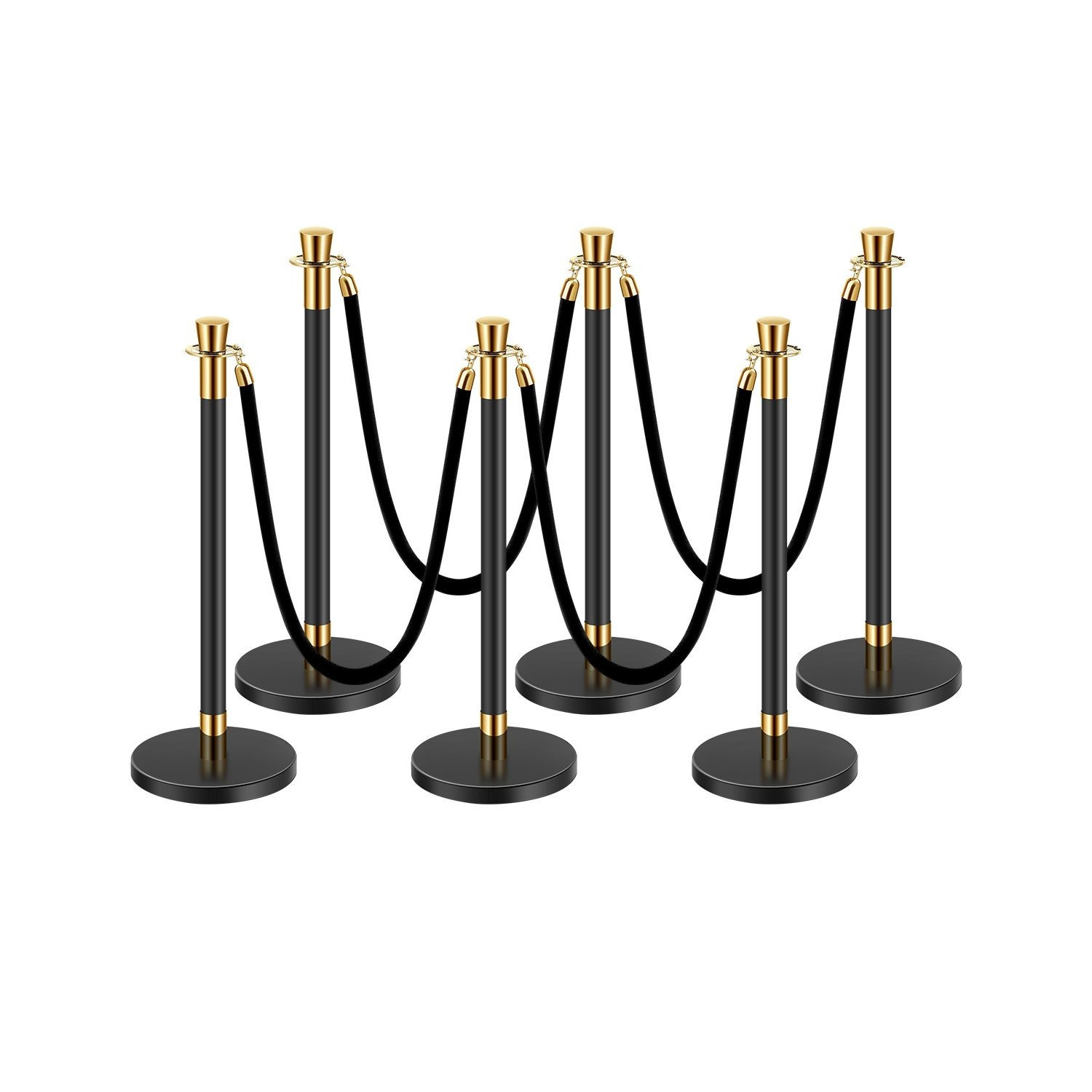 TEMU Vevor Stanchions And Velvet Ropes, 6 Pcs Barriers With 4 Red Velvet Ropes/ Black Velvet Ropes, Stainless Steel Post Queue With Sand Injection