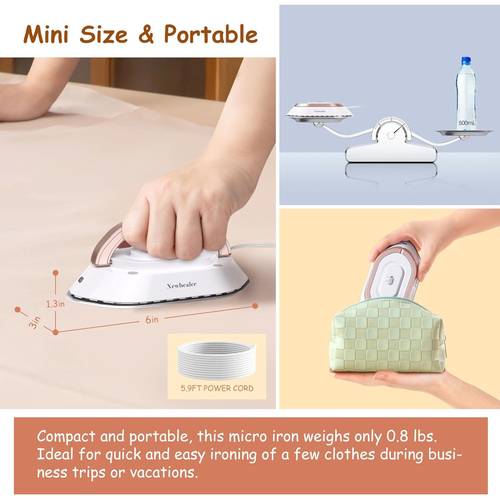 travel iron with dual voltage 120v 220v lightweight dry iron for clothes no steam bottle storage pouch sturdy stand silver