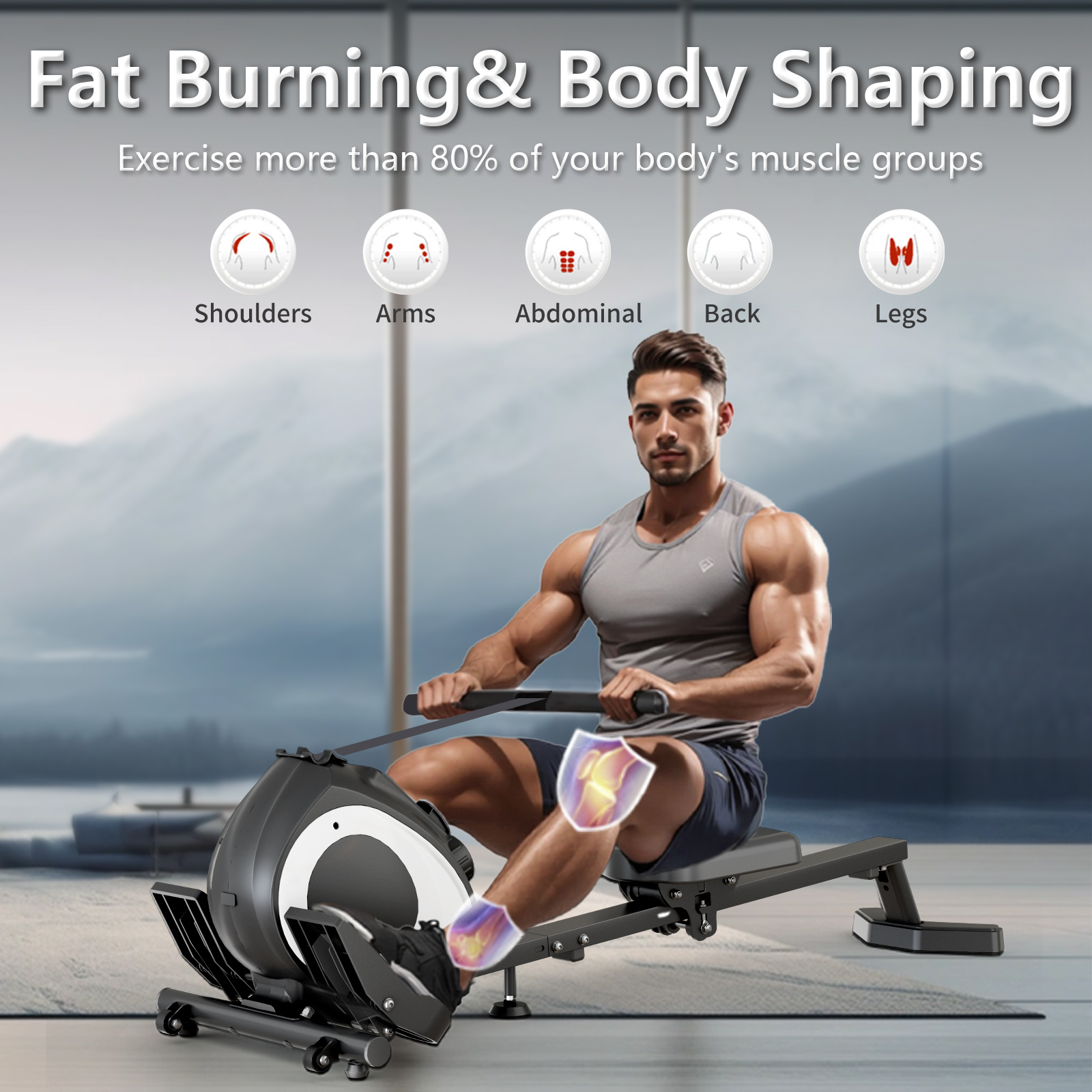 Rowing Machines,Magnetic Rowing Machine for Home Adjustable Resistance 8-Speeds, for Leg and Butt Toning,LED Display,Supports Up to 265 LBS Foldable Design for Easy Storage