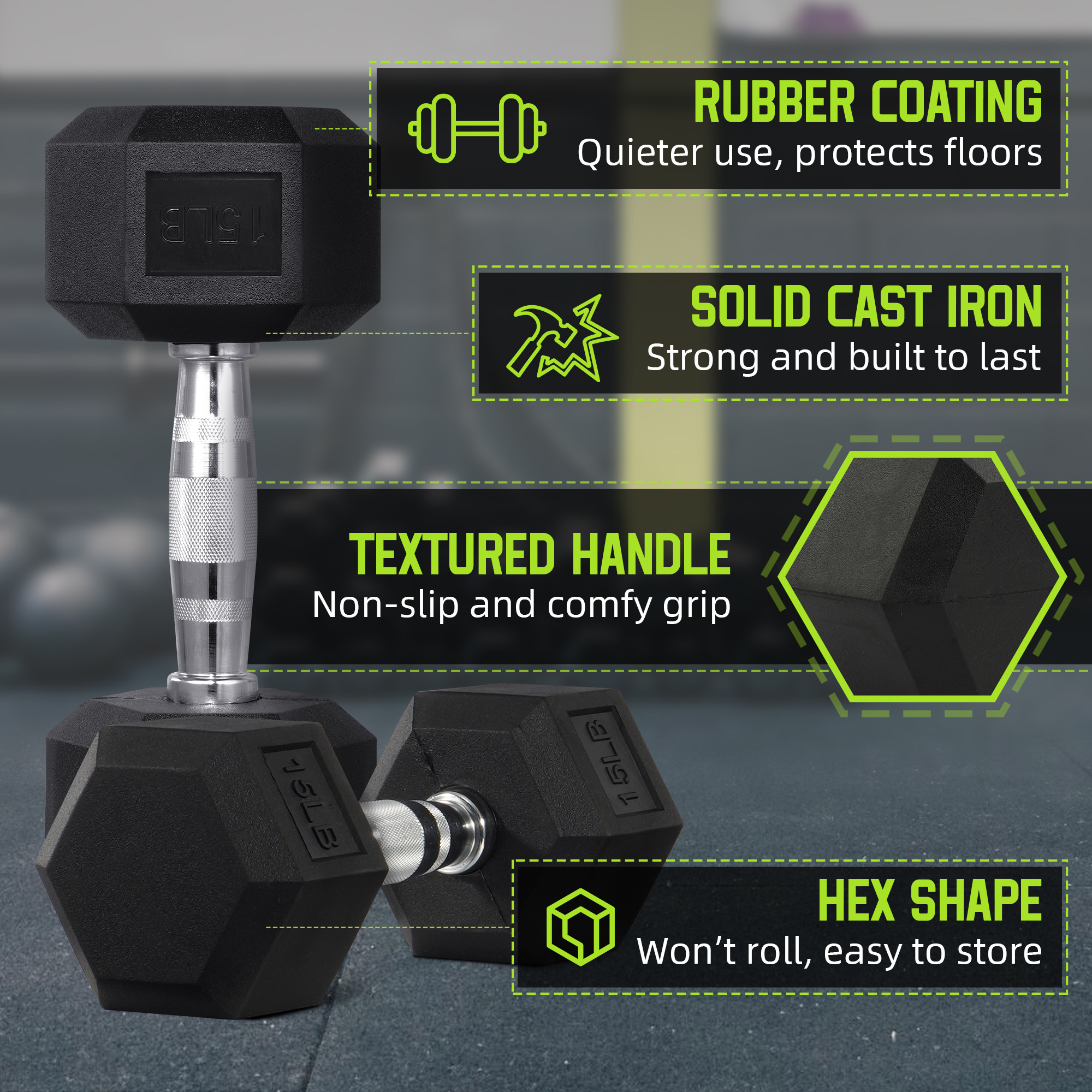 FITVIDS 25LB Pair Hexagonal Rubber Coated Dumbbell Set - Premium Fitness Weights for Home & Gym Workouts