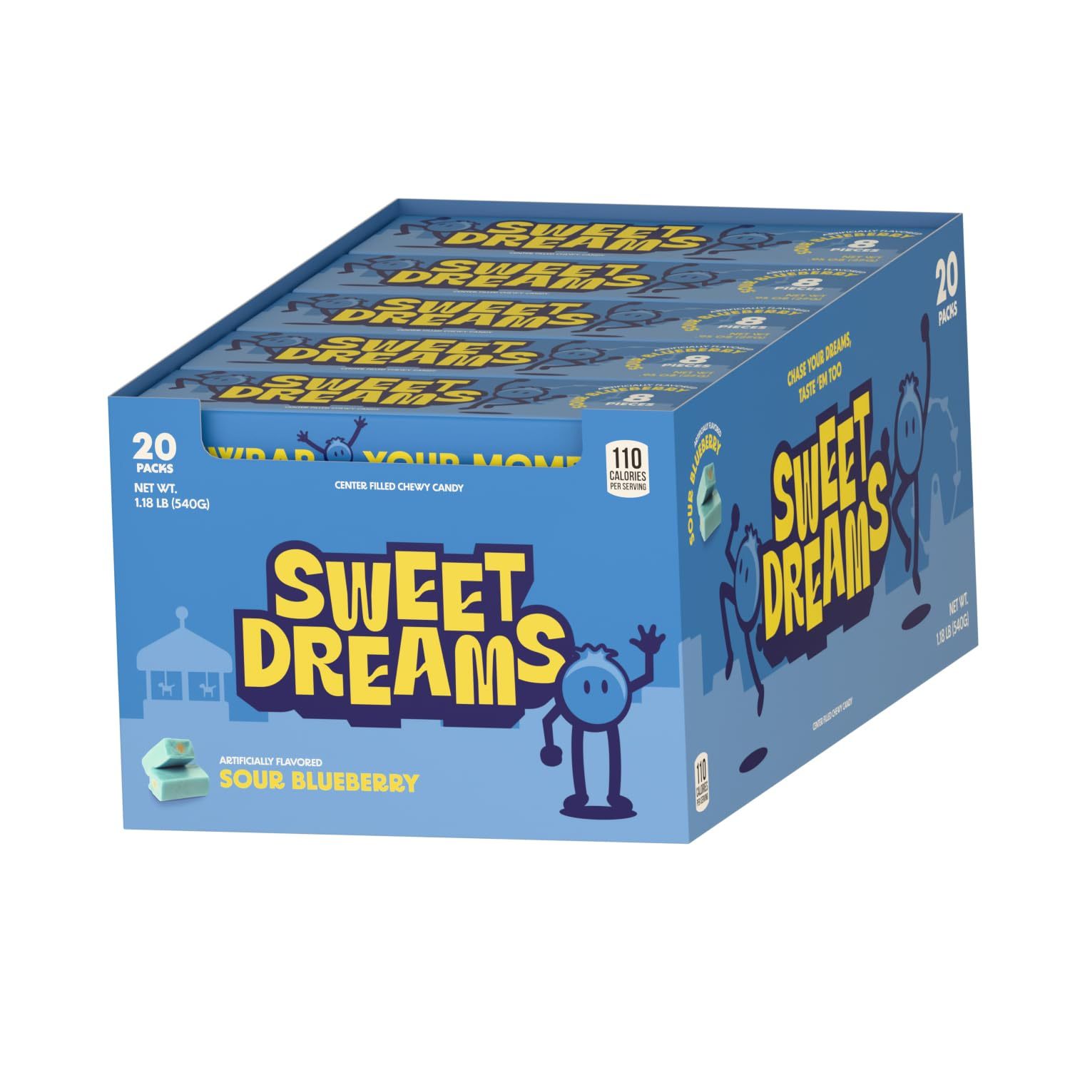 Sweet Dreams Blueberry Fruit Chewy Candy, Soft Center-filled Candy Sticks, Box Includes 20 Candy Sticks,easter Gifts For Kids Boys Girls