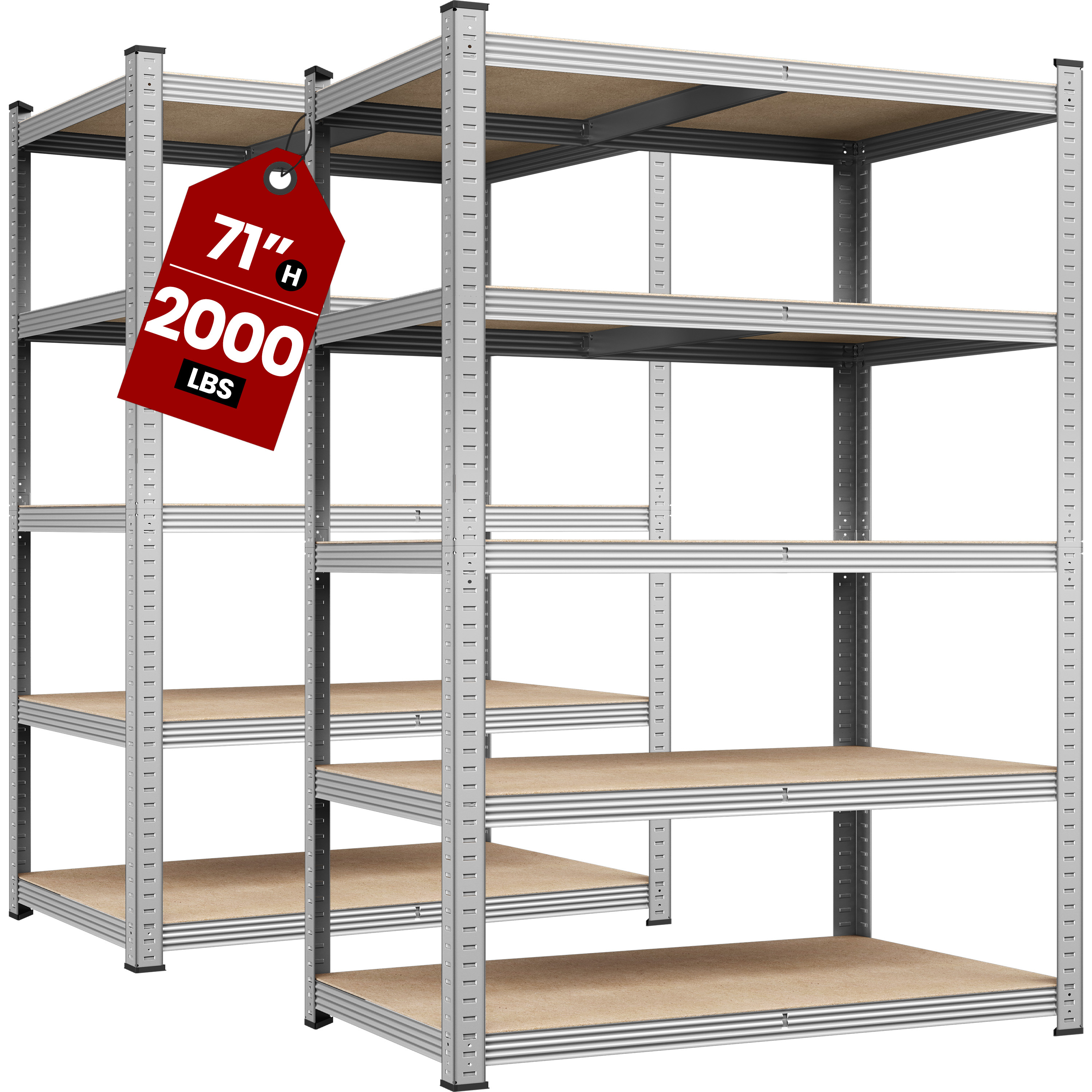 TEMU 2pcs 5-tier Metal Storage Shelving Units, Adjustable Utility Racks Organizer For Garage, Living Room, Kitchen, 2000 Lb Weight Capacity, Anti-tip