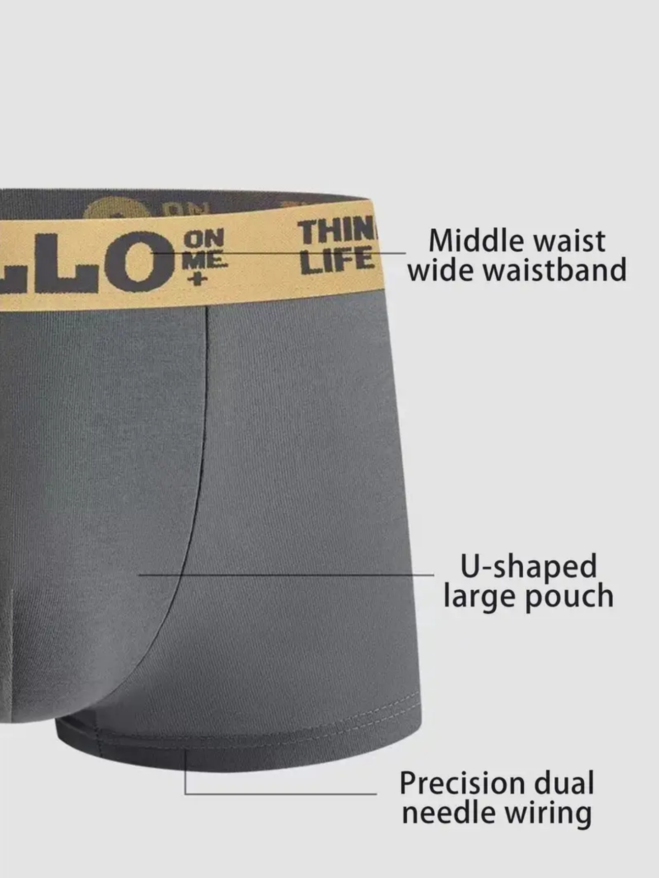 10pcs men s   boxer briefs with hello waistband - breathable polyester blend,  -stretch  , machine washable, assorted colors for casual & sports underwear, everyday  , stylish underwear,   details 2