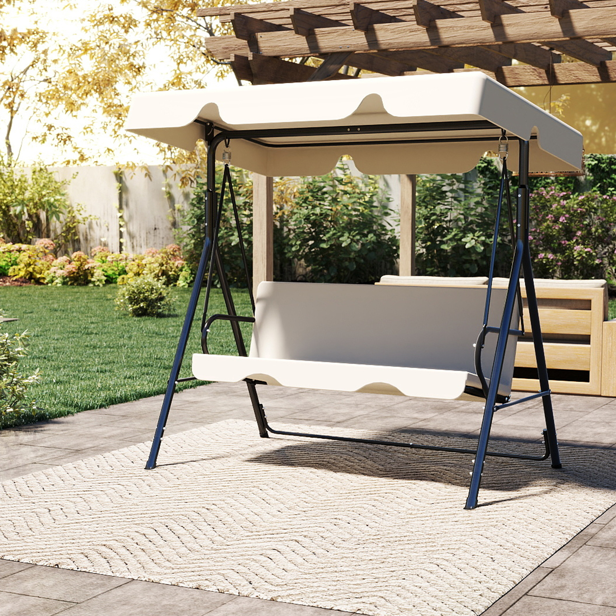 outdoor porch glider swing with all weather covered canopy rust proof heavy duty stand and adjustable bracket perfect patio   for garden lawn or backyard relaxation Product details 3