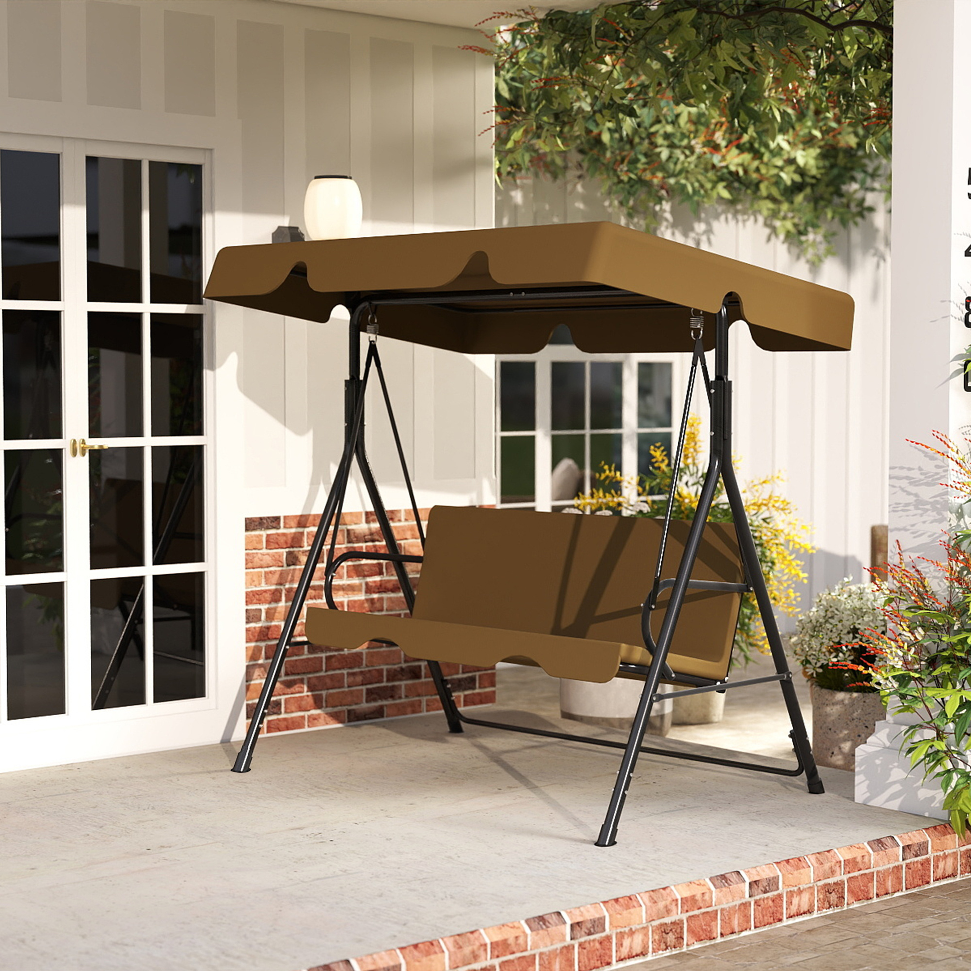 outdoor porch glider swing with all weather covered canopy rust proof heavy duty stand and adjustable bracket perfect patio   for garden lawn or backyard relaxation Product details 0