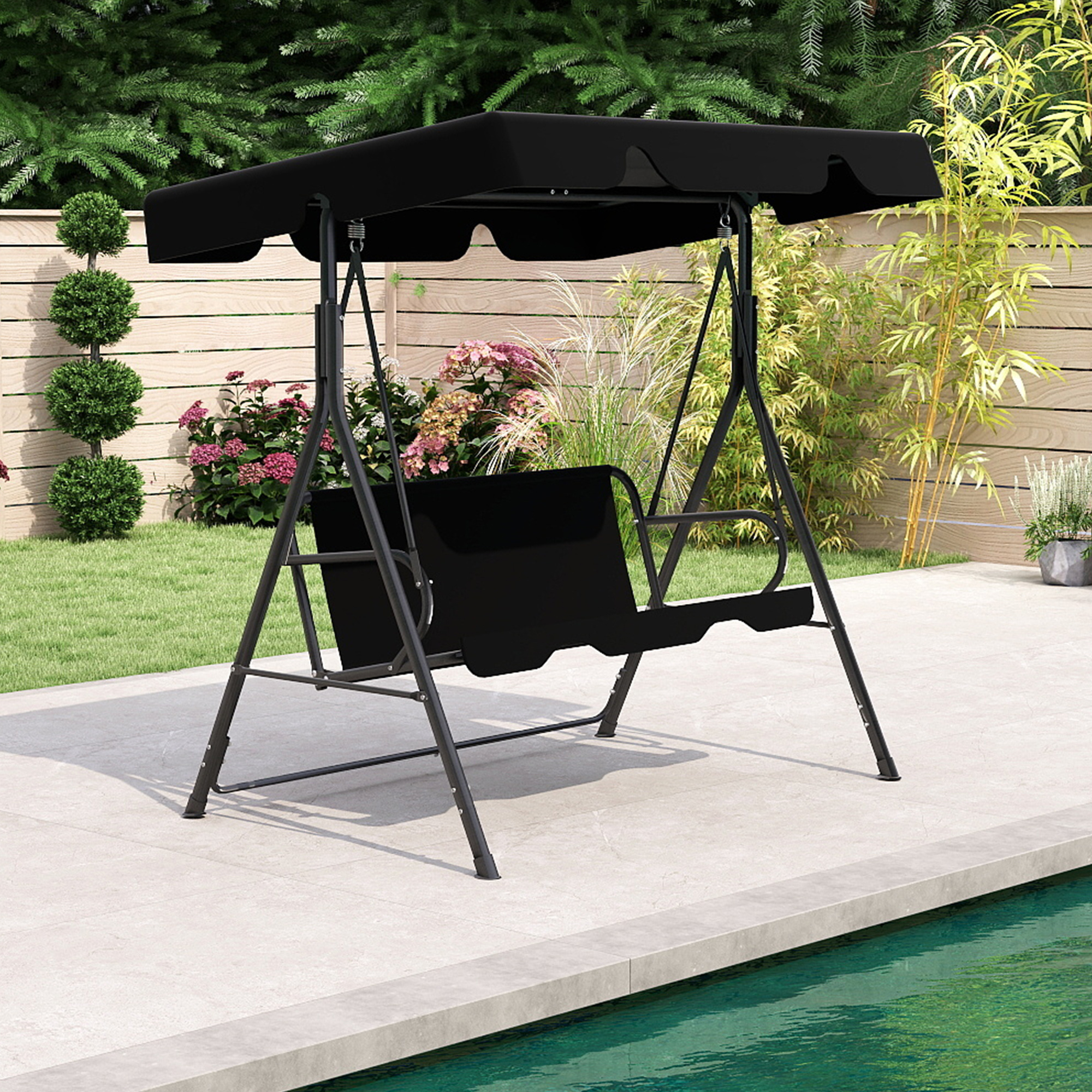 outdoor porch glider swing with all weather covered canopy rust proof heavy duty stand and adjustable bracket perfect patio   for garden lawn or backyard relaxation Product details 2
