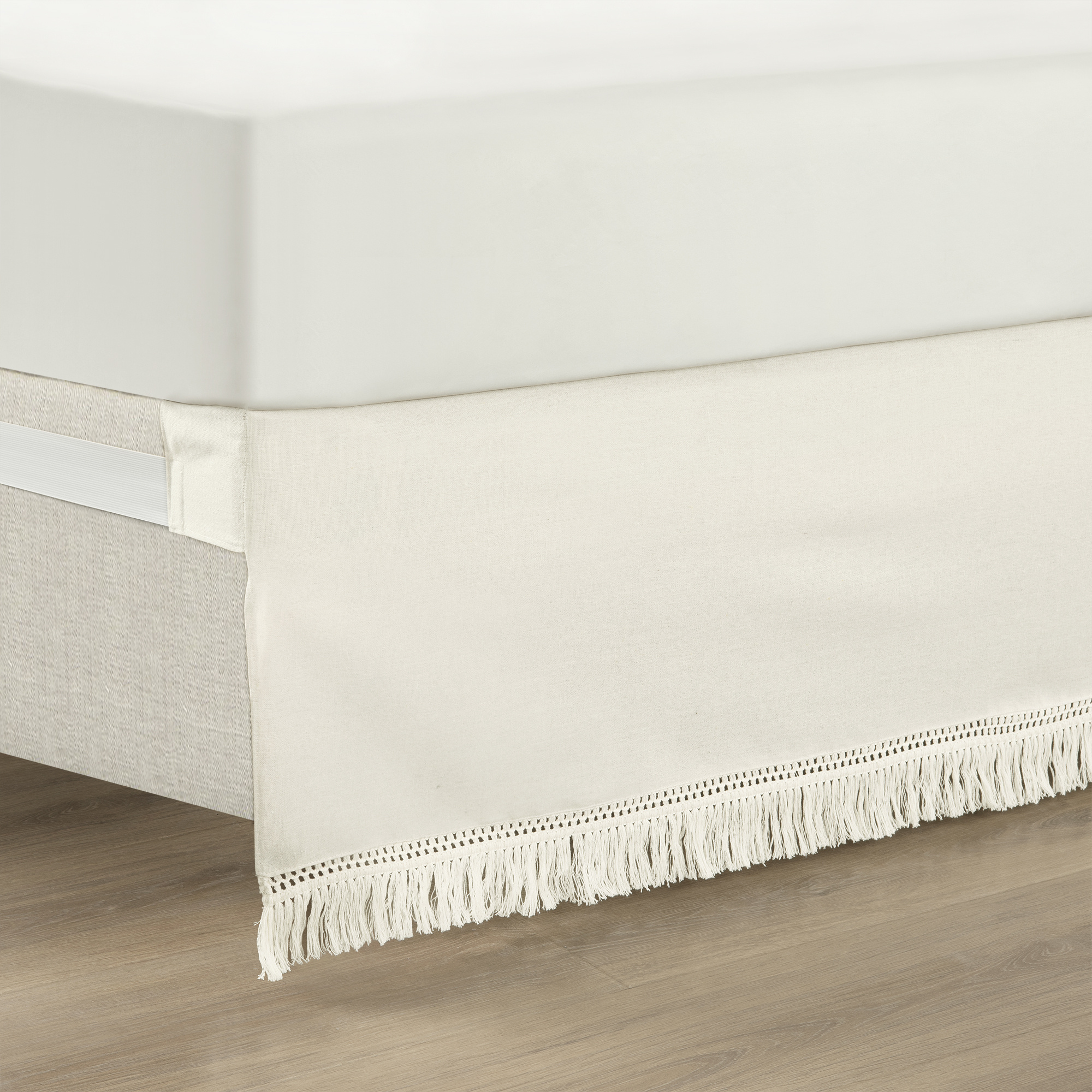Decor 1pc Boho Fringe Bed Skirt - Cotton Blend - 15" Tailored Drop - Bedskirt - Elastic Wrap - Bedroom Decor And Accessories - Christmas Holiday Gifts - New Year's Day Gifts
