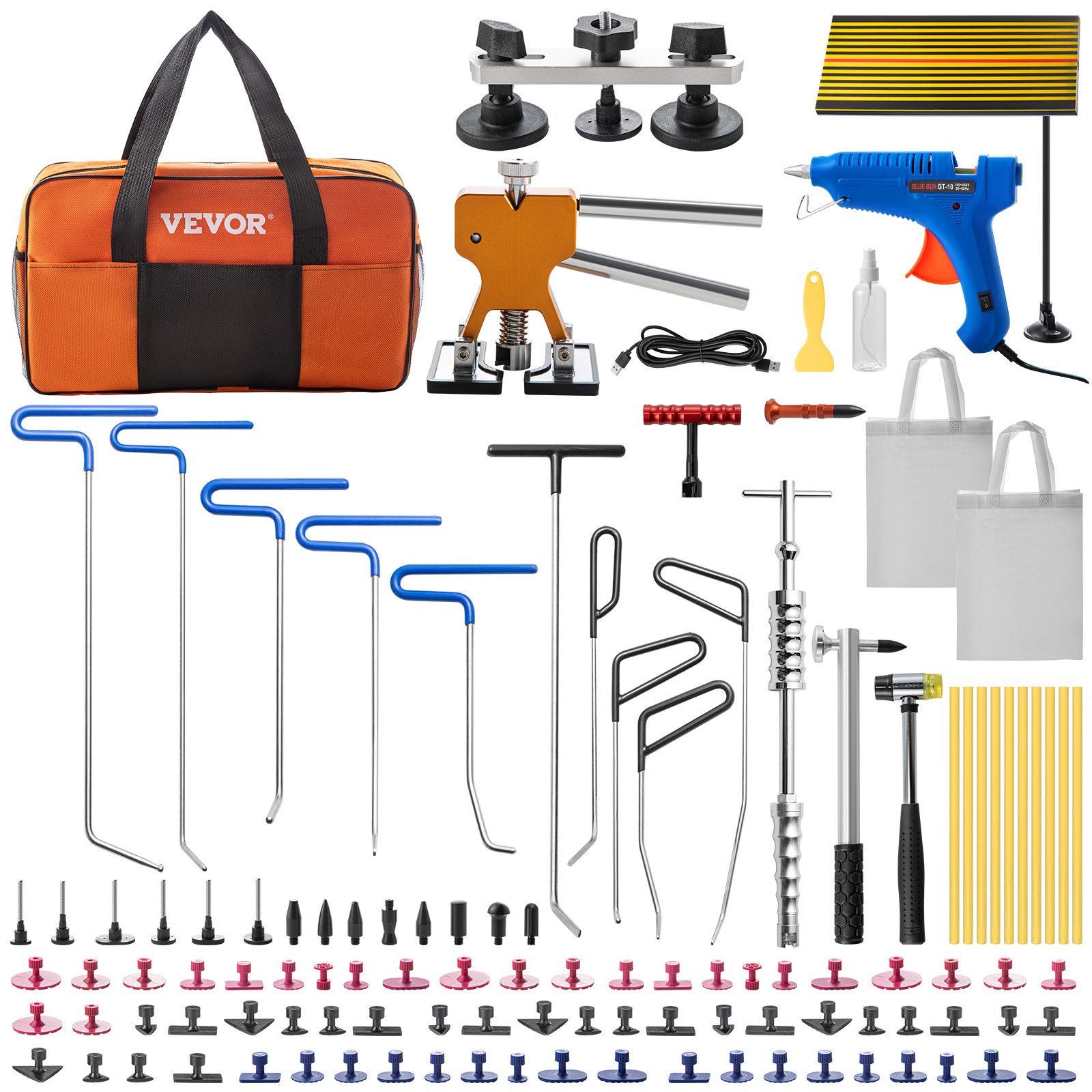 Vevor Paintless Dent Removal Rods, 89 Pcs Paintless Dent Repair Tools, Golden Lifter Puller Car Dent Repair Kit, Glue Puller Tabs Dent Puller Kit For Auto Dent Removal, Dents, Door