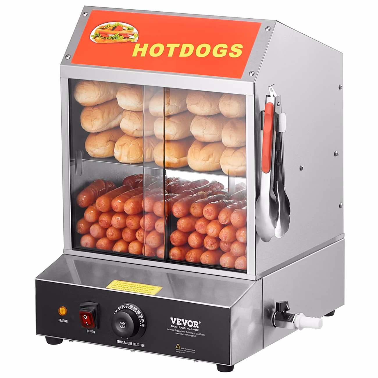VEVOR Commercial Hot Dog Steamer 2-Tier Electric Bun Warmer 28.5QT...