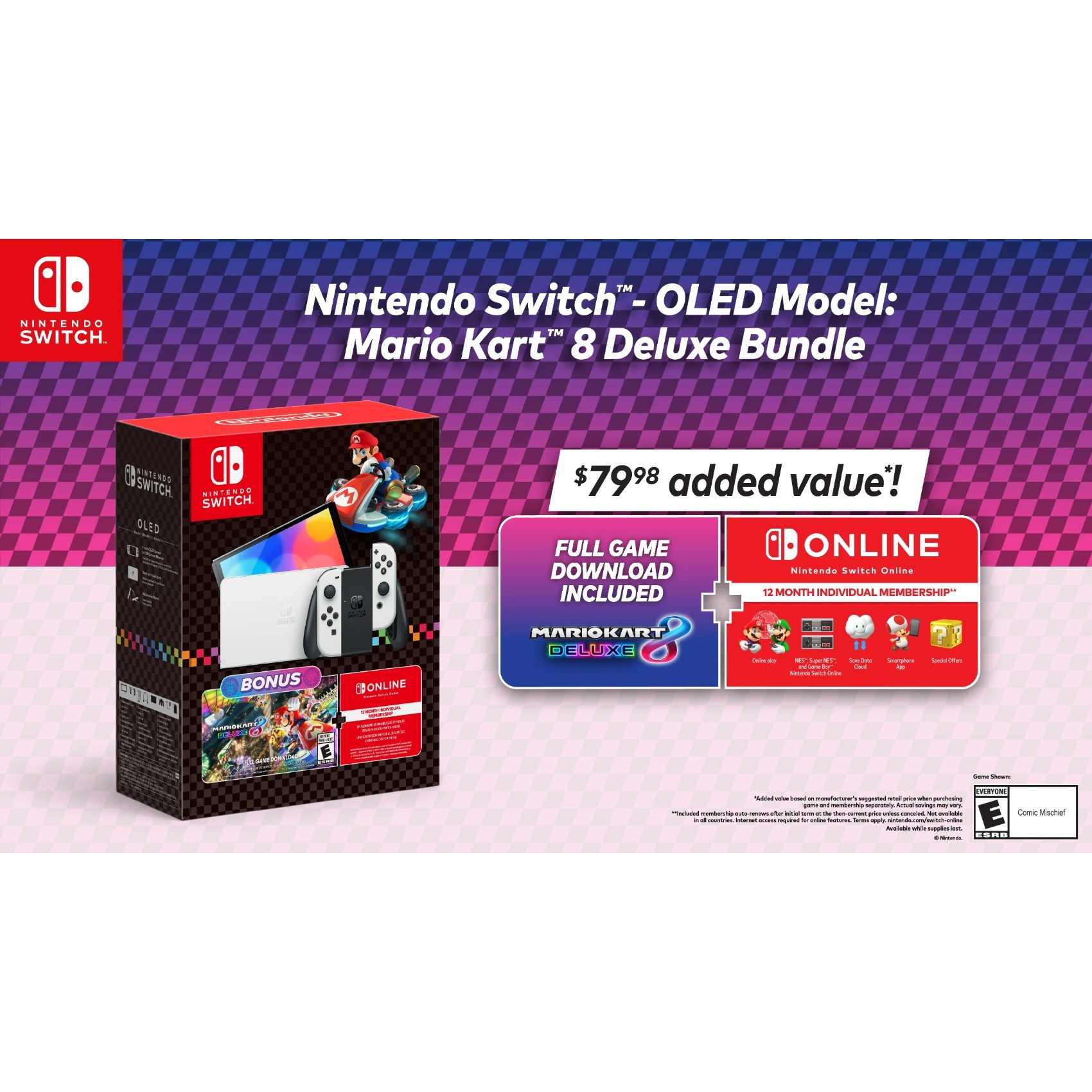 Nintendo Switch OLED Model: Mario Kart 8 Deluxe Bundle Multi White