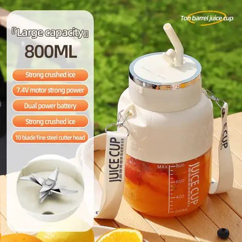 1pc portable usb rechargeable electric juicer cup 27 05oz large capacity multi function fruit juicer 10 blade cutter head adjustable strap for making smoothies straws