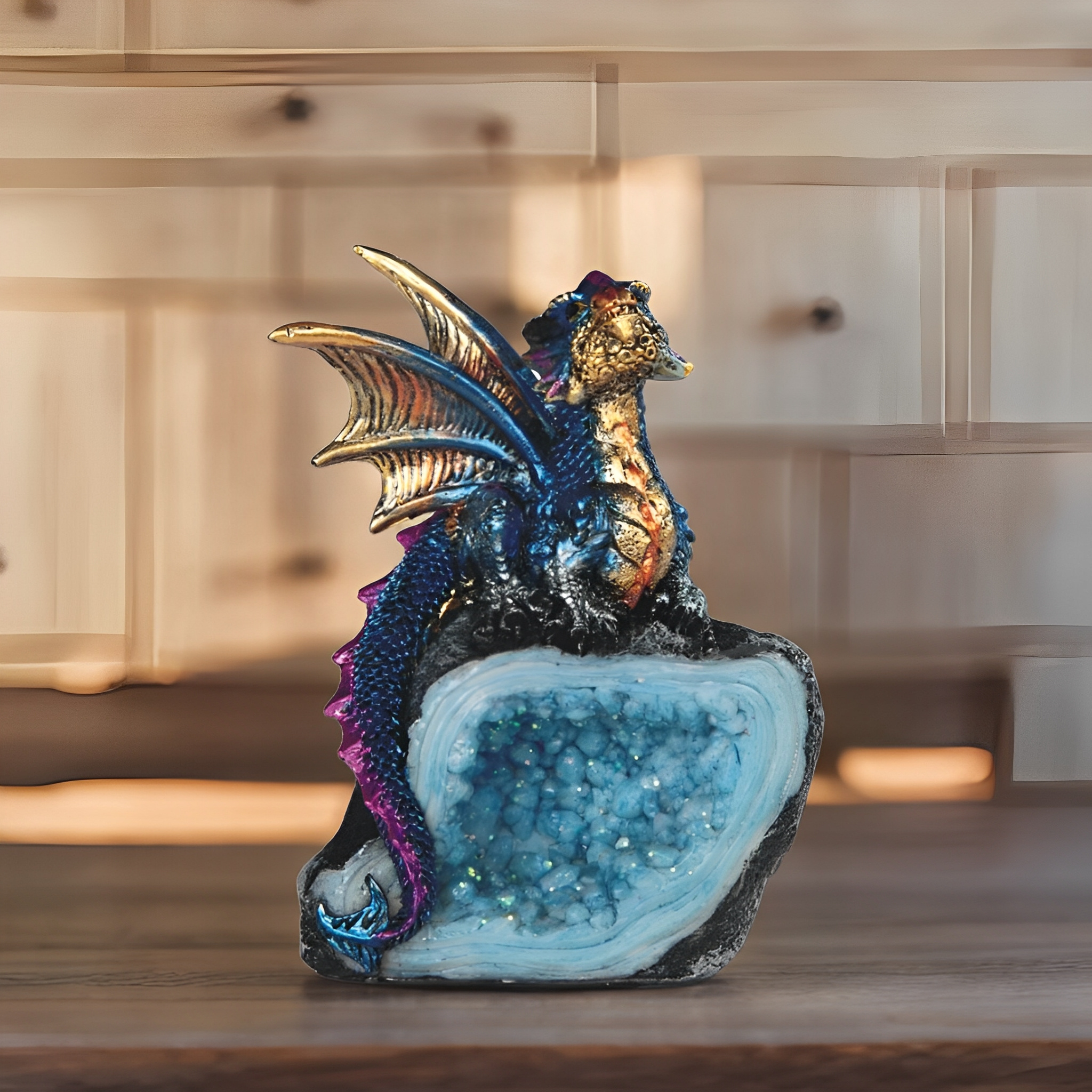 TEMU 4" Blue Dragon Figurine Decorative Resin Statue Sculpture For Home, Office, Or Bookshelf – A Unique Collectible And Perfect Gift For , Holidays,