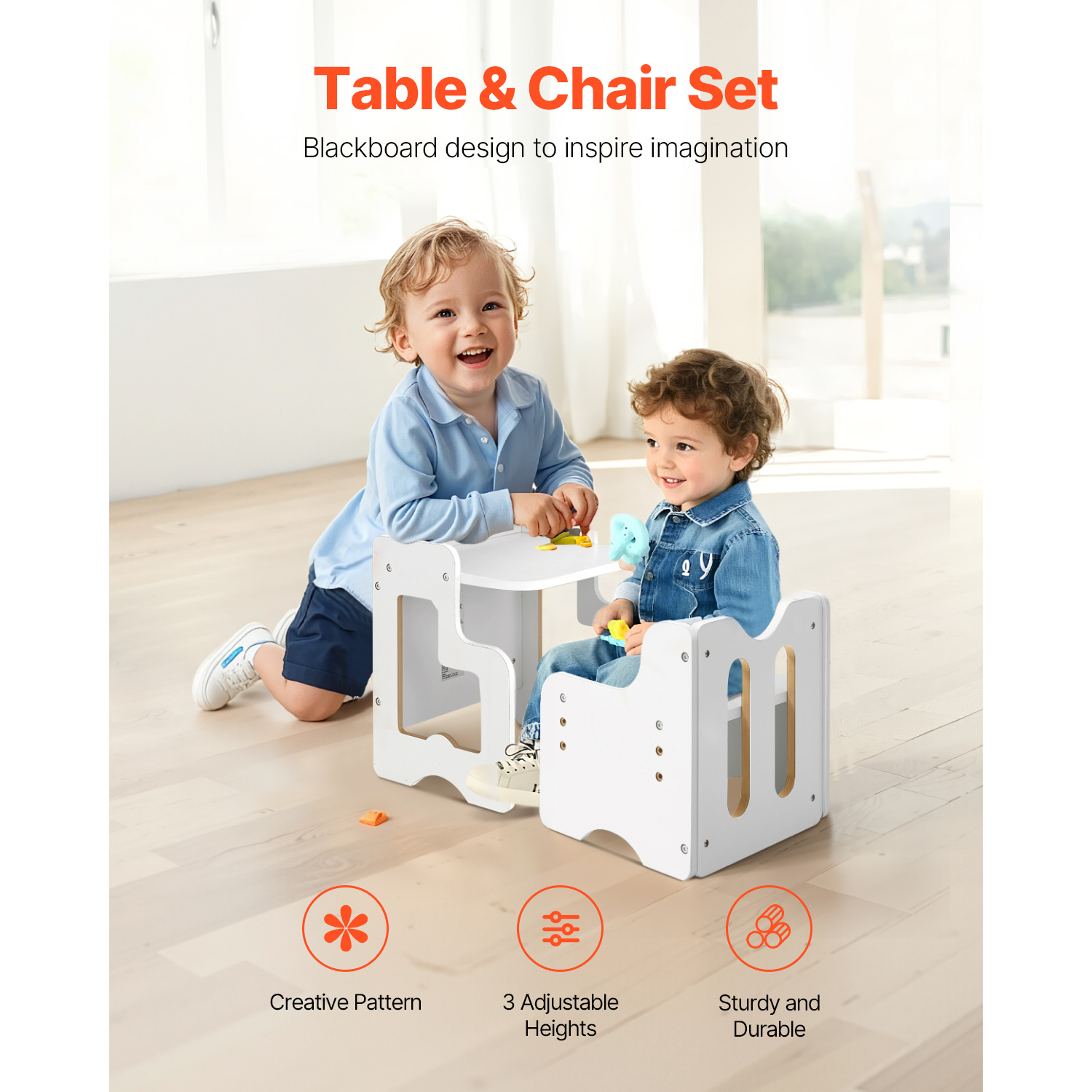 VEVOR Weaning Table and Chair Set Toddler Desk with Blackboard White