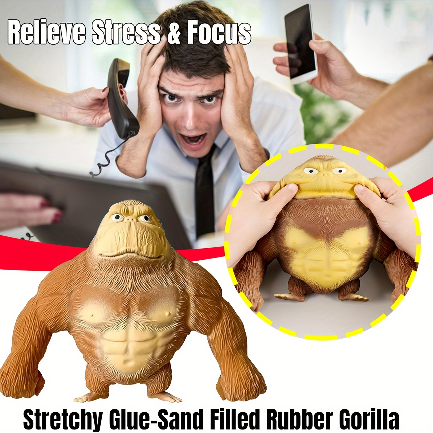 1pcs. Gorilla Stress Relief Toy, Elastic Stretchable with Sand Filling, Durable and Reboundable, Ideal for Adults and Kids, Perfect Gift