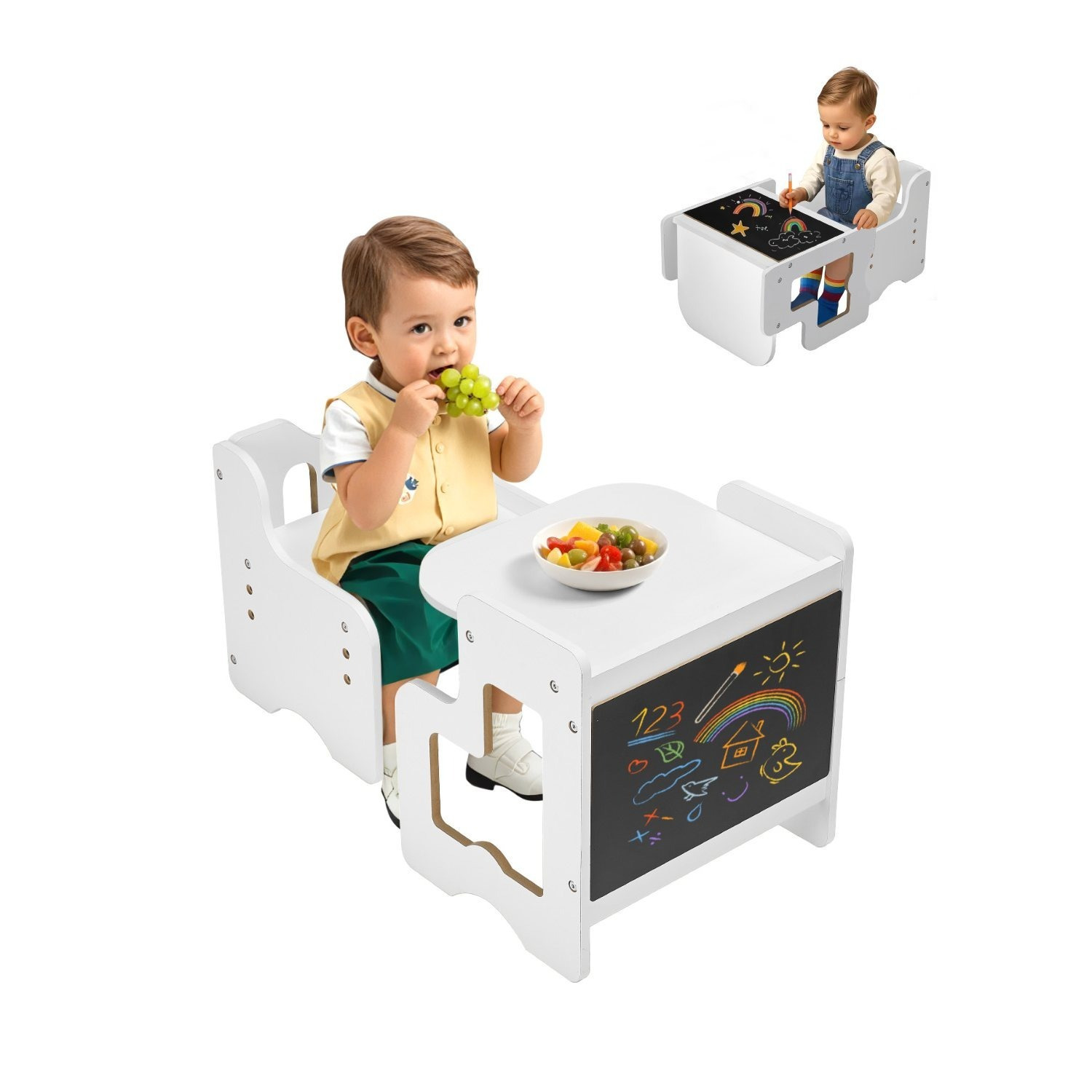 VEVOR Weaning Table and Chair Set Toddler Desk with Blackboard White