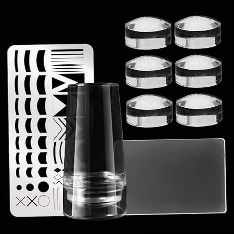 French Tip Nail Stamp Kit With 1 Scraper 1 Nail Stamping Plate 1 Nail Art Stamperand 6pcs Replaceable Silicone Jelly Heads for French Tip Manicure Home DIY Nail Art Salon Don t Have Stamping Polish