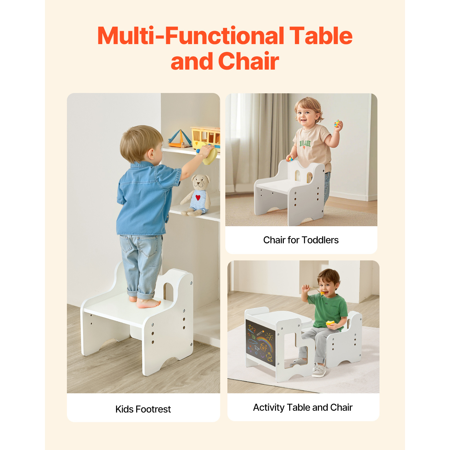 VEVOR Weaning Table and Chair Set Toddler Desk with Blackboard White