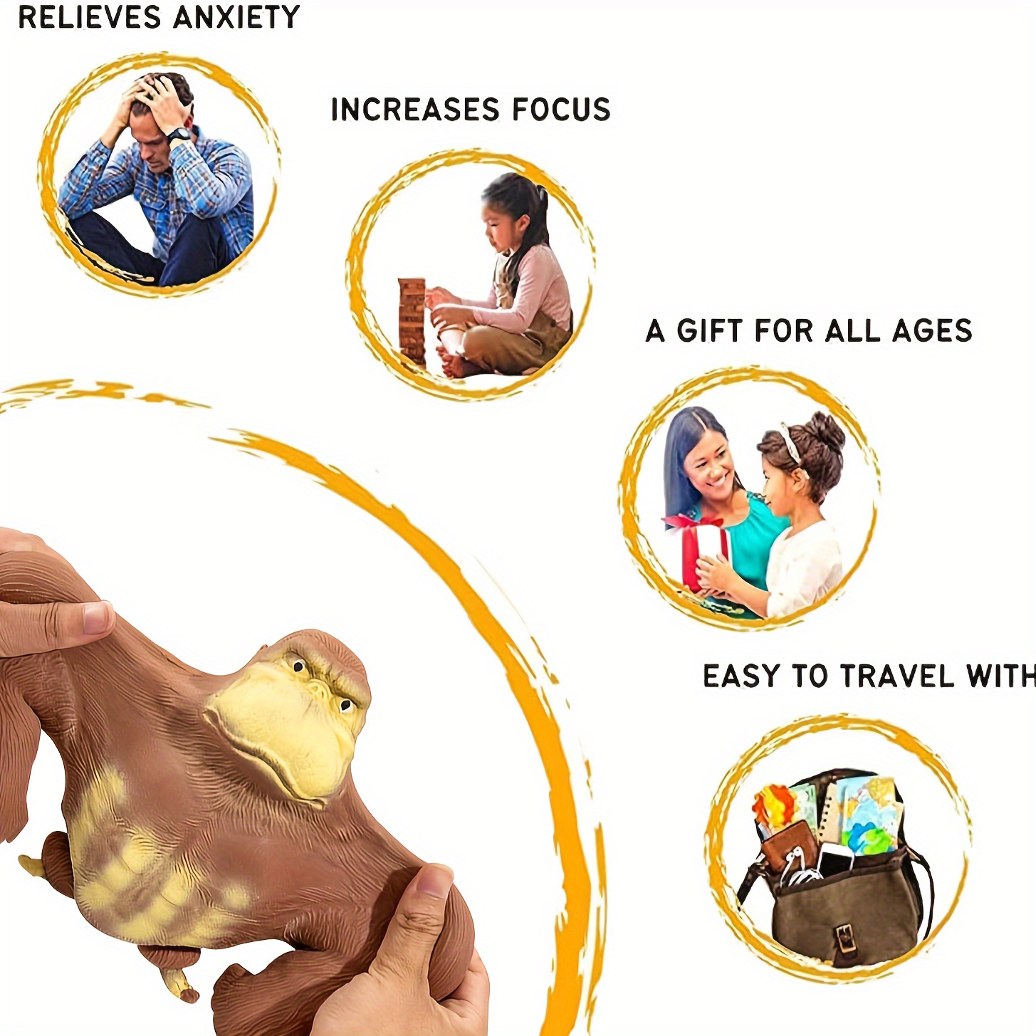 1pcs. Gorilla Stress Relief Toy, Elastic Stretchable with Sand Filling, Durable and Reboundable, Ideal for Adults and Kids, Perfect Gift