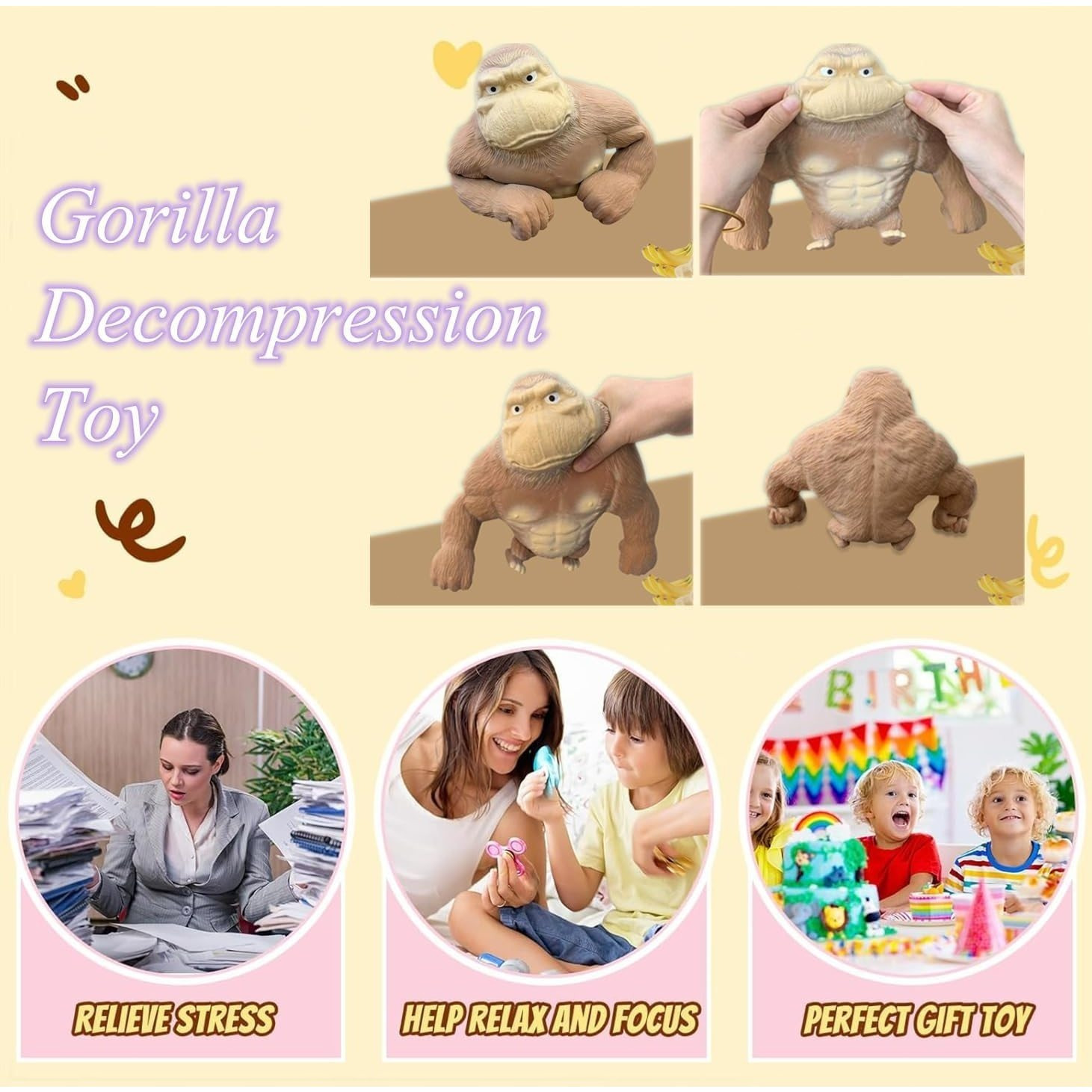 1pcs. Gorilla Stress Relief Toy, Elastic Stretchable with Sand Filling, Durable and Reboundable, Ideal for Adults and Kids, Perfect Gift