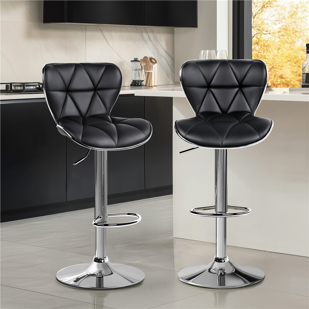 TEMU 2pcs Swivel Bar Stools Adjustable Pu Leather Bar Stools Set, Counter Height Bar Chairs Dining Chairs With Backrest And Footrest For Kitchen