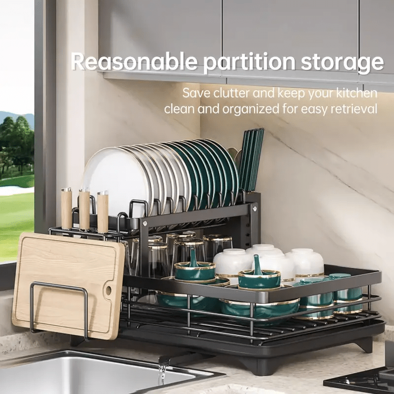 kitchen double layer bowl and chopstick rack drain rack with drainage tray dishwasher rack dishwasher basket stainless steel knife holder cutting board holder chopstick holder double layer rust proof large capacity automatic drainage bowl rack Product details 5