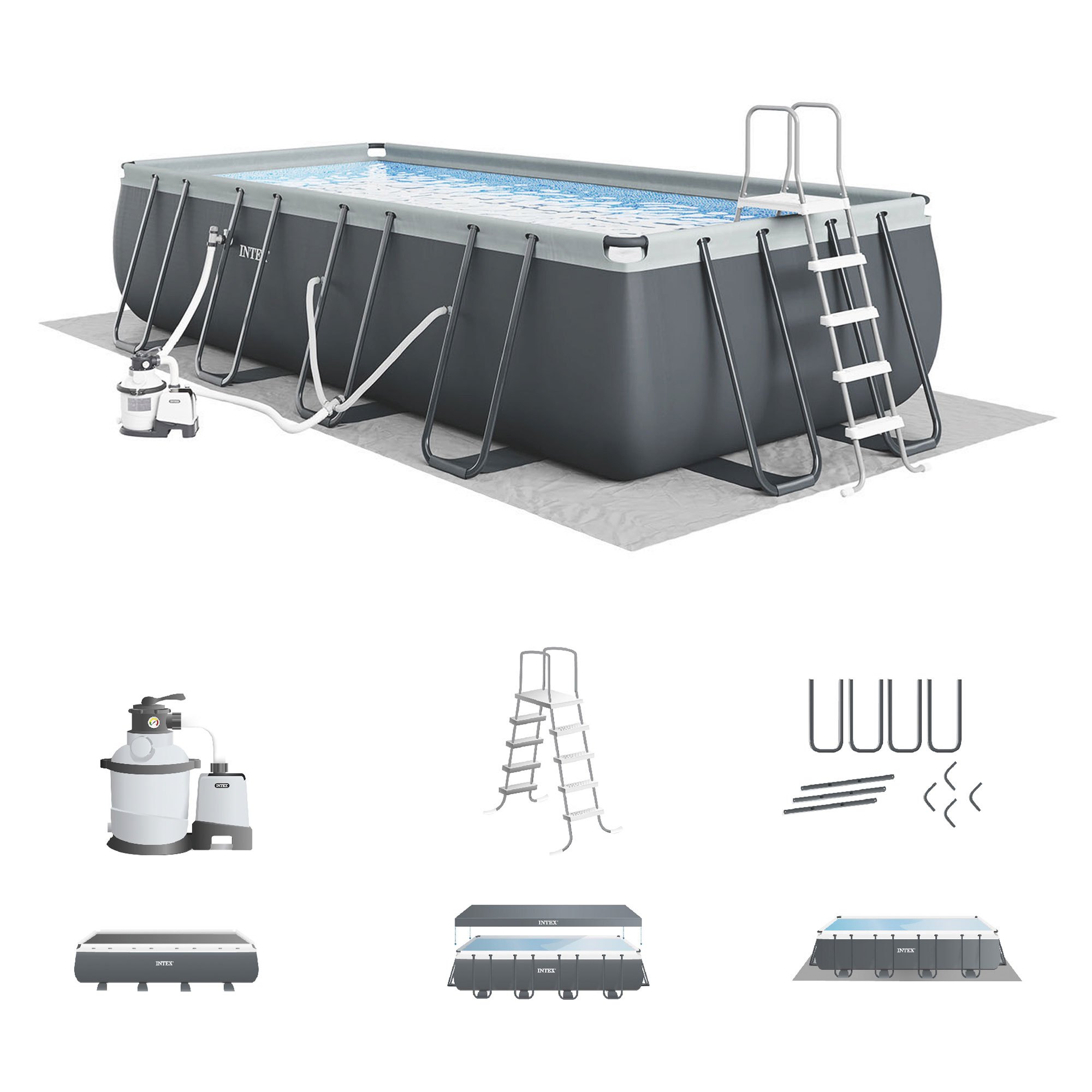 26363eh   deluxe rectangular above ground swimming pool set   x 12ft x 52in   2100 gph sand filter pump   puncture resistant rust resistant easy to assemble Product details 4