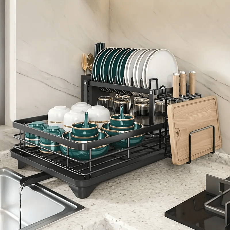kitchen double layer bowl and chopstick rack drain rack with drainage tray dishwasher rack dishwasher basket stainless steel knife holder cutting board holder chopstick holder double layer rust proof large capacity automatic drainage bowl rack Product details 2
