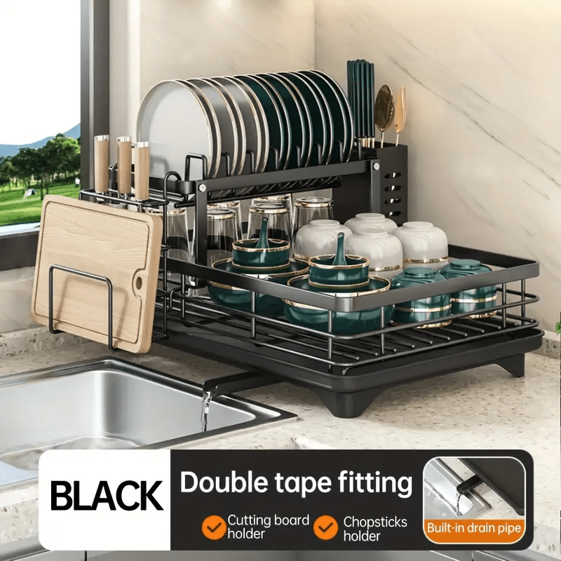 kitchen double layer bowl and chopstick rack drain rack with drainage tray dishwasher rack dishwasher basket stainless steel knife holder cutting board holder chopstick holder double layer rust proof large capacity automatic drainage bowl rack Product details 1