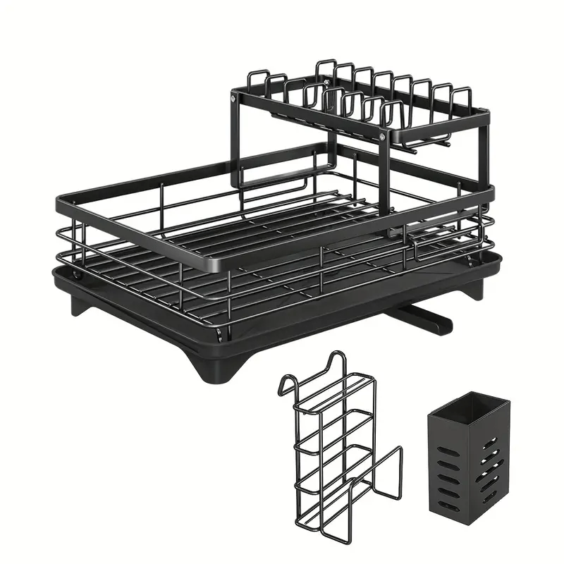 kitchen double layer bowl and chopstick rack drain rack with drainage tray dishwasher rack dishwasher basket stainless steel knife holder cutting board holder chopstick holder double layer rust proof large capacity automatic drainage bowl rack Product details 8