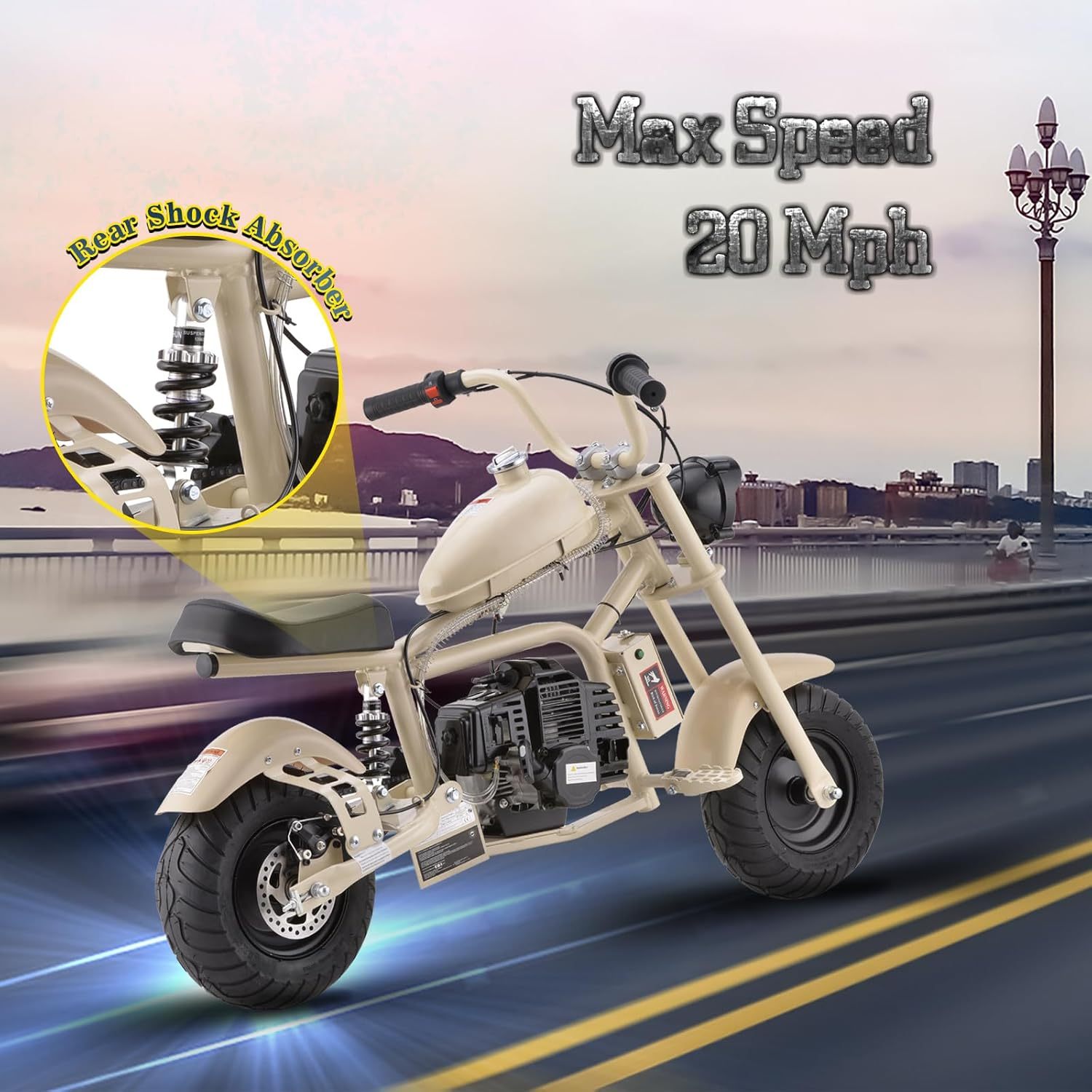 Gas-Powered Mini Chopper Dirt Bike - 49.4cc 2-Stroke, 20 MPH Max, 165 Lb Capacity, EPA Approved For Teens 13+