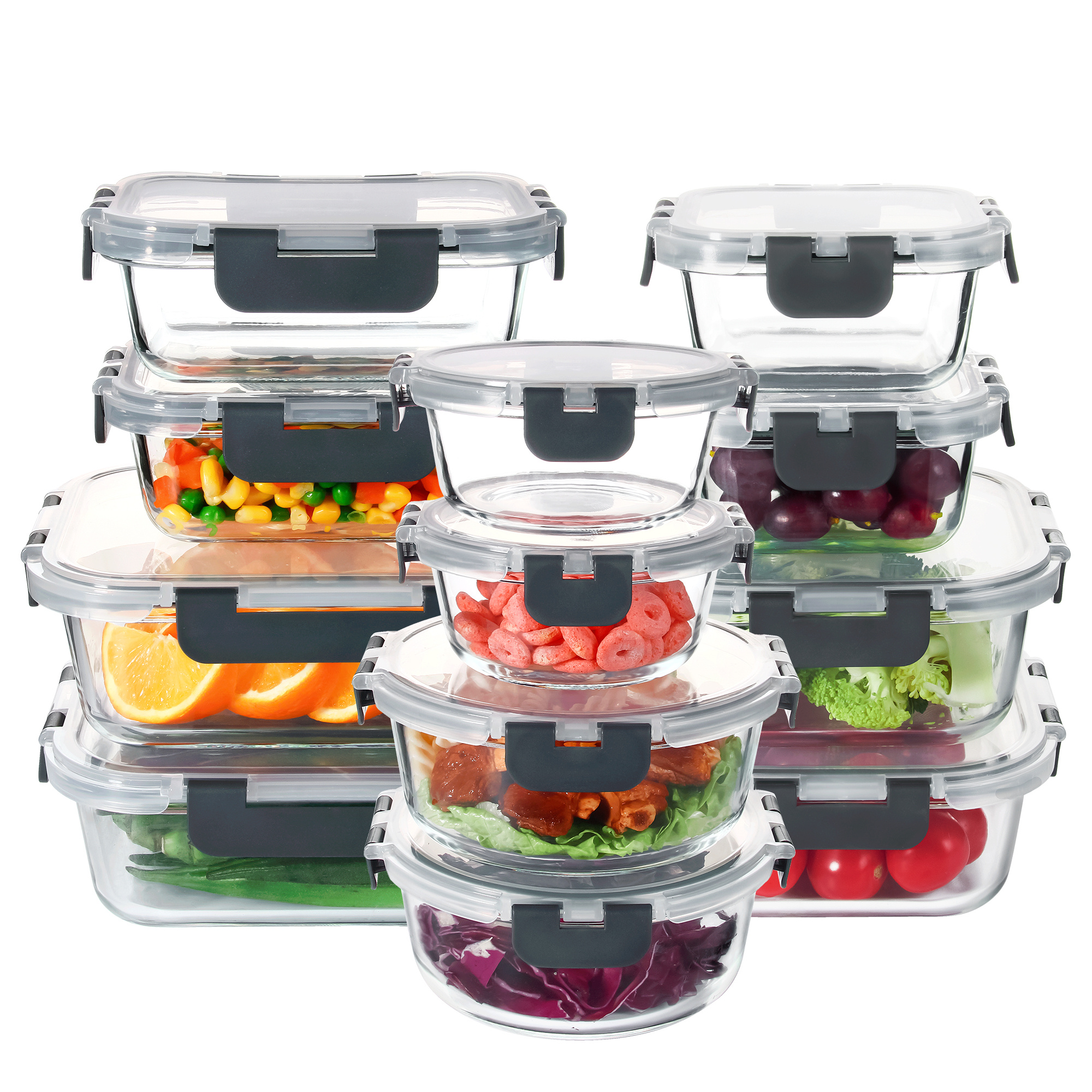 

12pcs Glass Food Storage Containers With Lids, Meal Prep, Pantry Kitchen Storage Containers For Lunch, Leak Proof, Airtight Glass Lunch Bento Boxes For Microwave, Oven, Freezer And Dishwasher