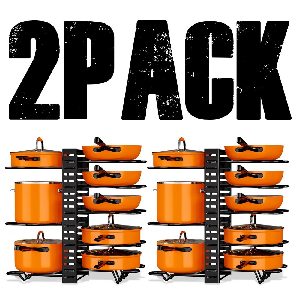 TEMU 2 Pack Pot And Pan Rack, Kitchen Accessories, Pot Rack Organizers, Kitchen Organization And Storage, Adjustable Pot Lid Holders & Pan Rack With 4 Hooks Best Gift For Mothers Day