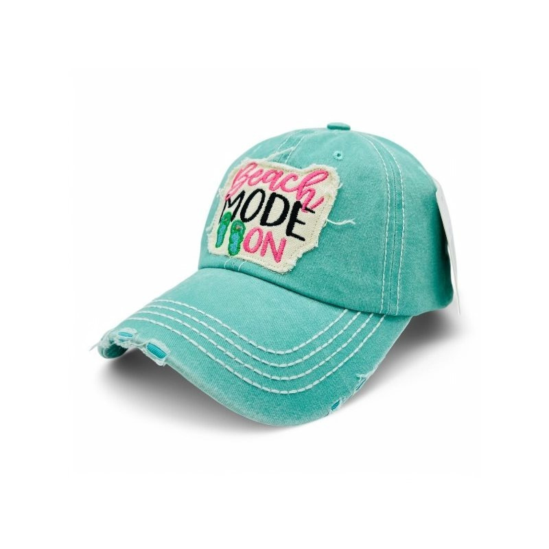 TEMU Beach Vintage Distressed Embroidered Baseball For Women - 100% Cotton, Breathable, Casual, Adjustable, Uv Protection