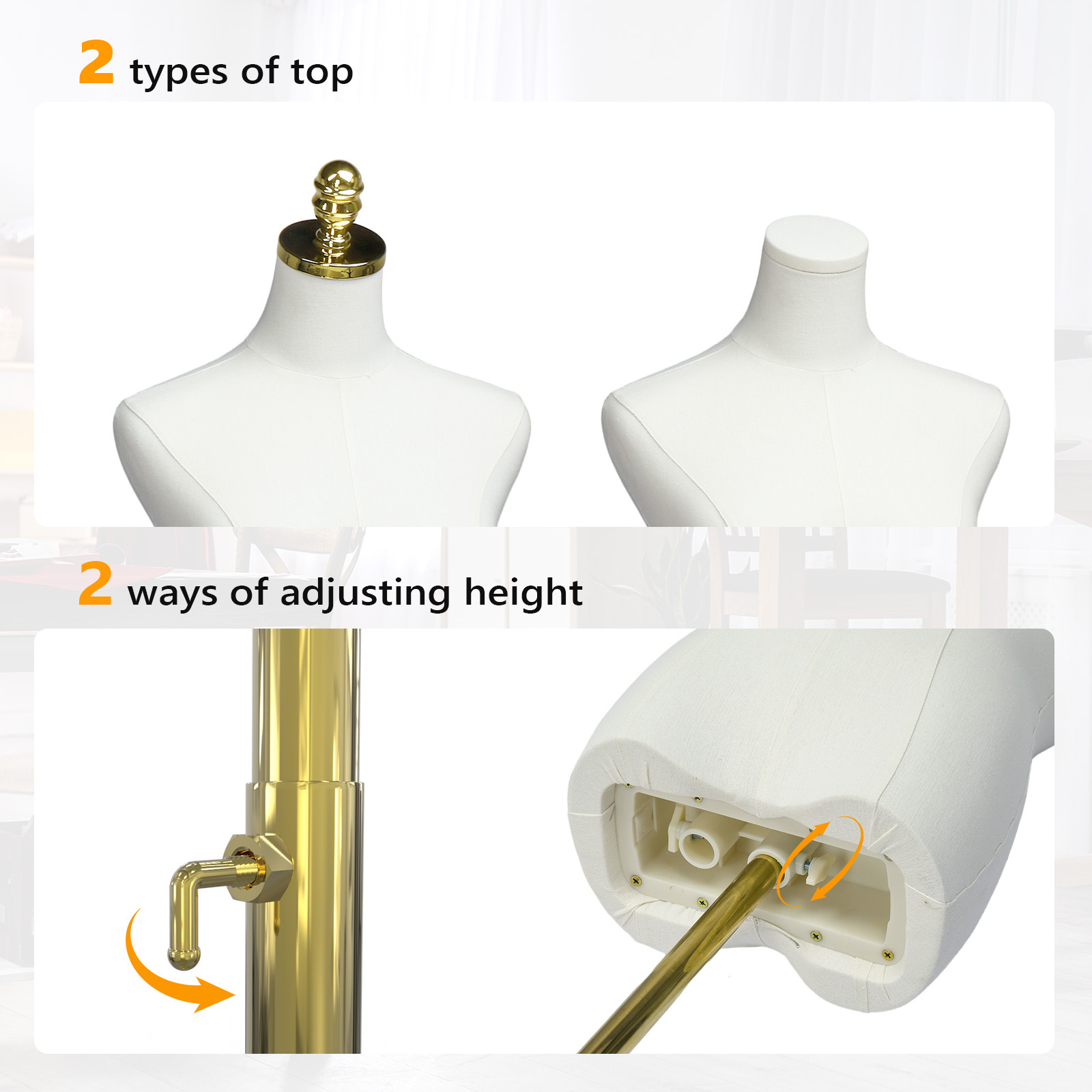 gold dress form Female Half Body Dress Form Mannequin Torso with Wooden Hand Adjustable  Height Adult Women Velvet Fabric Mannequin Stand With Nose Display Model –  JELIMATE main image 1