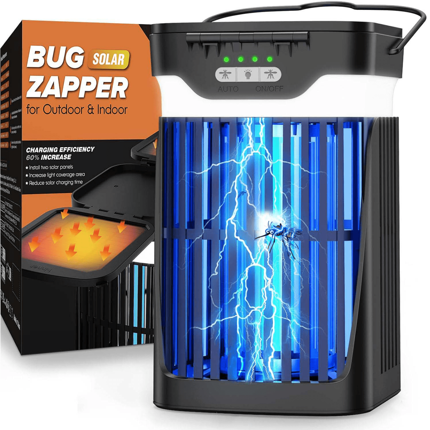 TEMU Solar Bug Zapper Outdoor And Indoor, 2025 Upgraded Zapper Outdoor Solar Powered, Electric Fly Zapper With Camping Lantern, Gnat Zapper, Cordless