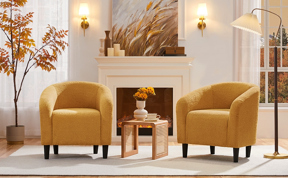 Costoffs Boucle Barrel Accent Chair with Arms, Upholstered Armchair for Living Room, Bedroom, Furniture for Home, Stylish and Comfortable Club Chair for Bedroom, Ivory/Black/Dark Gray/Blue/Yellow