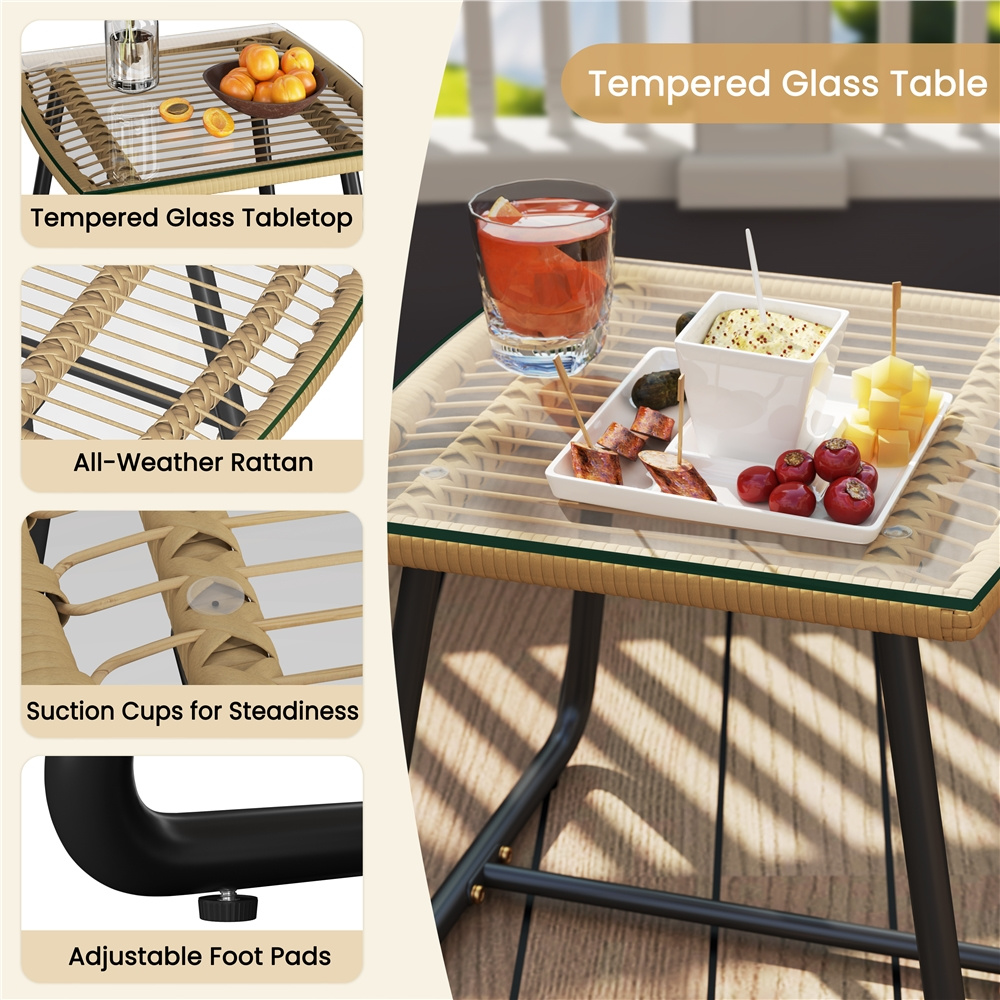 Costoffs 3pcs/4pcs Boho Patio Furniture Sets: Outdoor Wicker Bistro & Conversation Sets with Cushions for Balcony, Porch, Backyard, and Garden, Stylish and Comfortable Outdoor Patio Furniture, Cream/Black