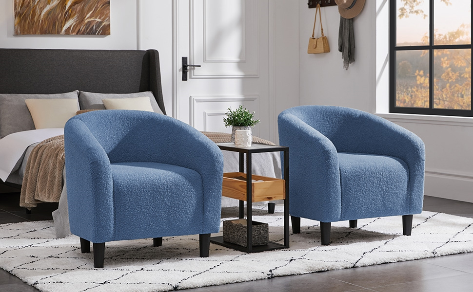 Costoffs Boucle Barrel Accent Chair with Arms, Upholstered Armchair for Living Room, Bedroom, Furniture for Home, Stylish and Comfortable Club Chair for Bedroom, Ivory/Black/Dark Gray/Blue/Yellow