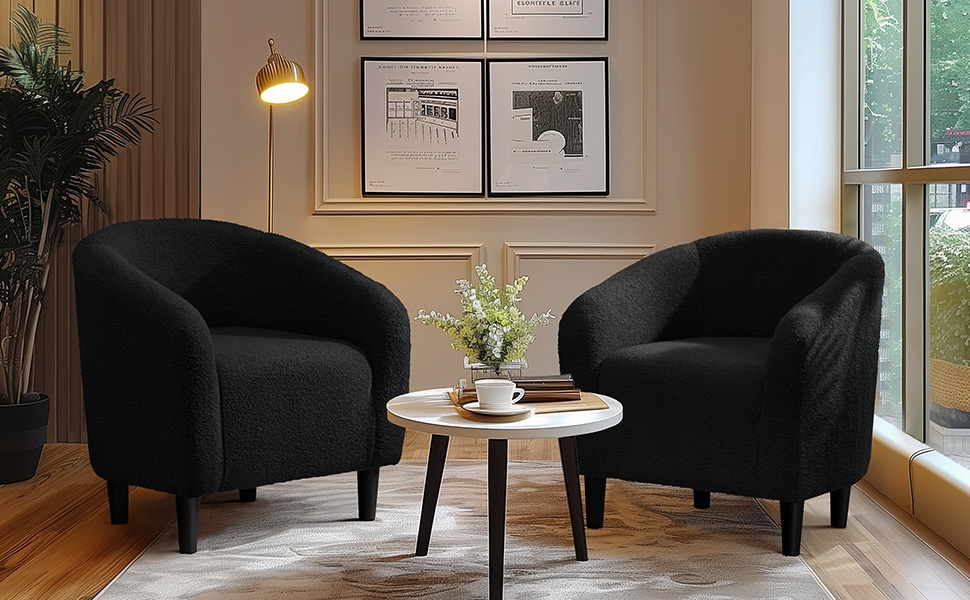 Costoffs Boucle Barrel Accent Chair with Arms, Upholstered Armchair for Living Room, Bedroom, Furniture for Home, Stylish and Comfortable Club Chair for Bedroom, Ivory/Black/Dark Gray/Blue/Yellow