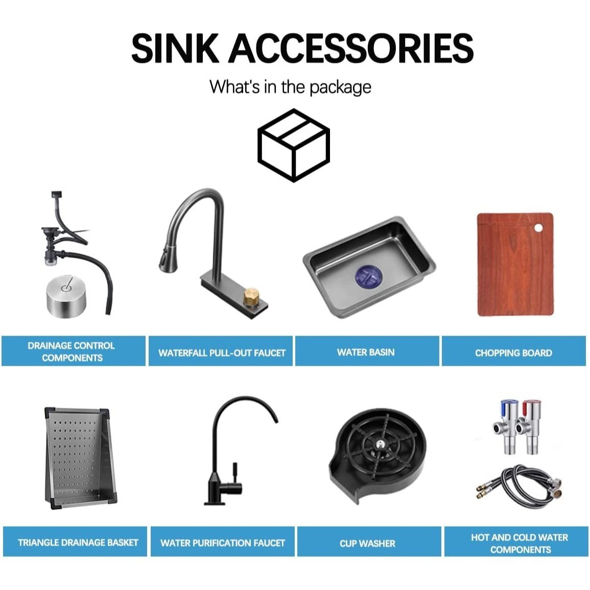 33x22 Inch Stainless Steel Single Bowl Kitchen Sink with Pull-Down Waterfall Faucet Set
