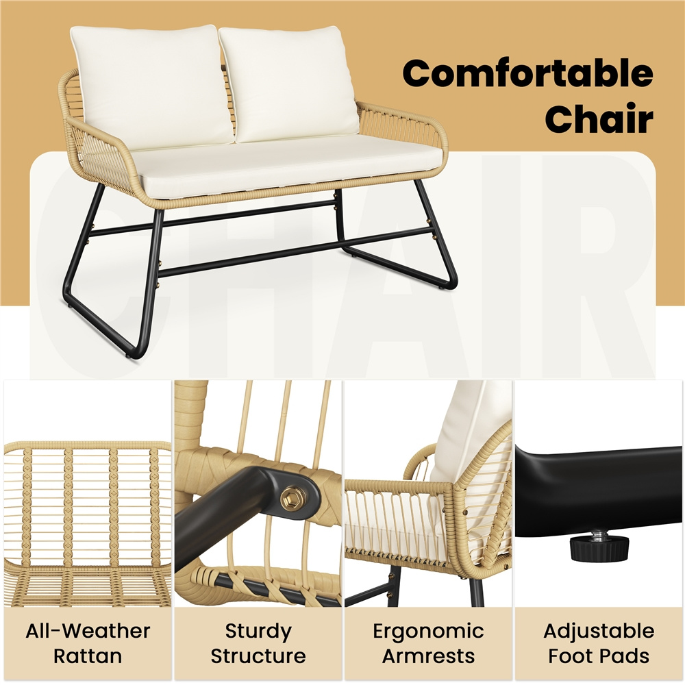 Costoffs 3pcs/4pcs Boho Patio Furniture Sets: Outdoor Wicker Bistro & Conversation Sets with Cushions for Balcony, Porch, Backyard, and Garden, Stylish and Comfortable Outdoor Patio Furniture, Cream/Black