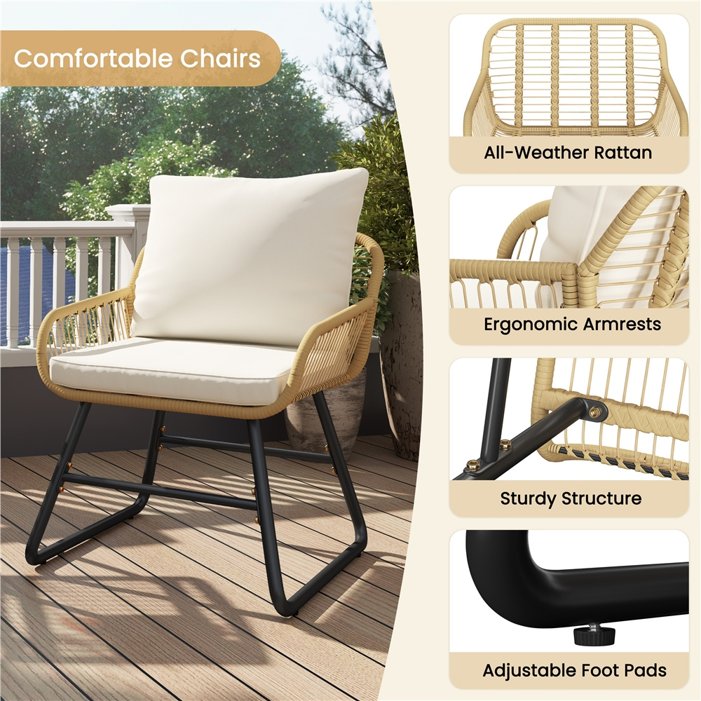 Costoffs 3pcs/4pcs Boho Patio Furniture Sets: Outdoor Wicker Bistro & Conversation Sets with Cushions for Balcony, Porch, Backyard, and Garden, Stylish and Comfortable Outdoor Patio Furniture, Cream/Black