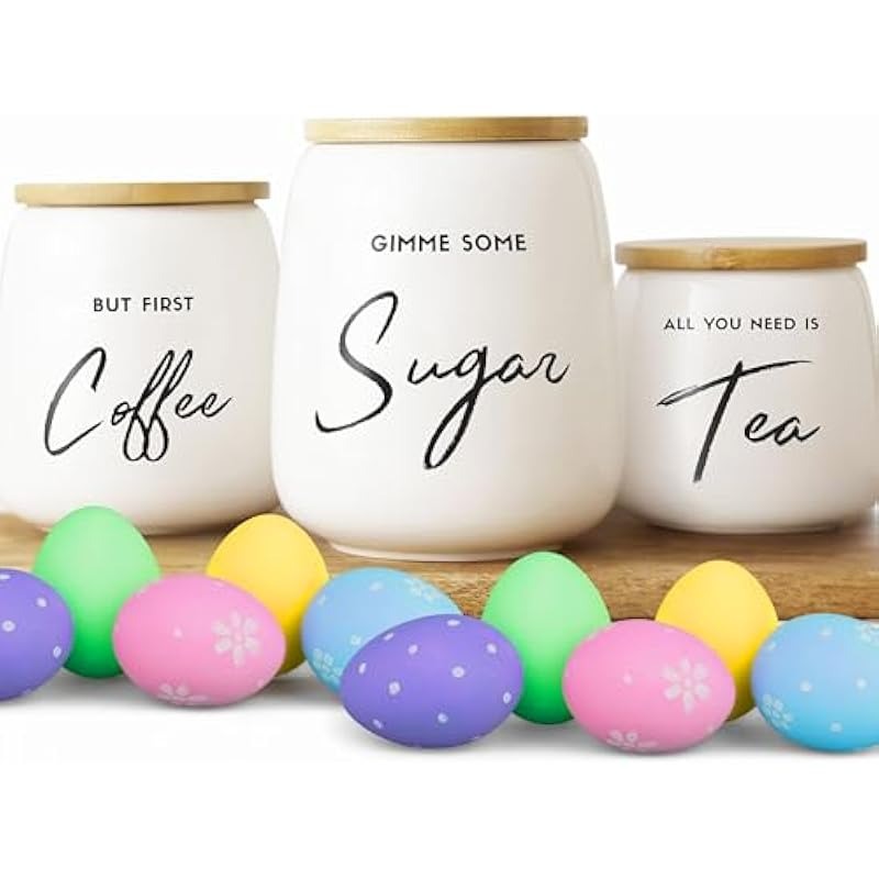 tea coffee sugar canisters, 3pcs kitchen canister set, black tea