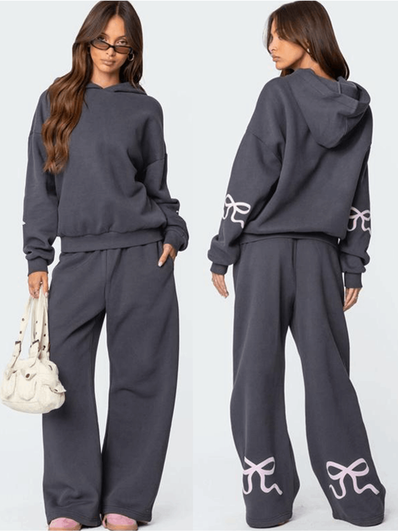 womens two piece set casual hoodie wide leg sweatpants set spring and autumn fashion sweatshirt loose sweatpants with pockets set