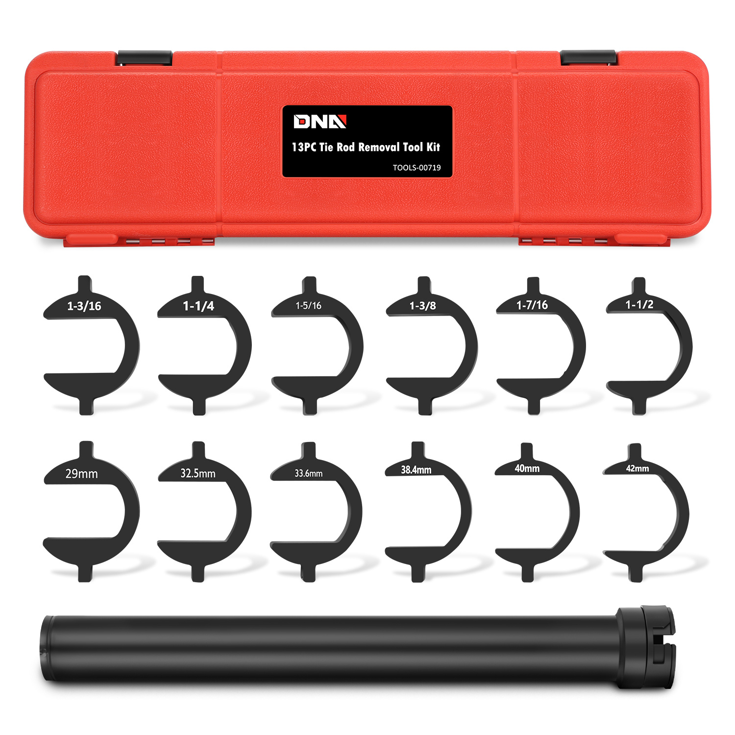 TEMU Inner Tie Rod Removal Tool Kit, 13pcs Tie Rod Removal Tool Kit With 1/2 Inch Drive Tube And 12pcs Crowfoot Adapters, Master Inner Tie Rod Tool Set