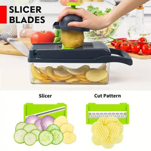 vegetable chopper pro onion chopper 12 in 1multifunctional food chopper kitchen vegetable cutter veggie chopper with 8 blades carrot and garlic chopper with
