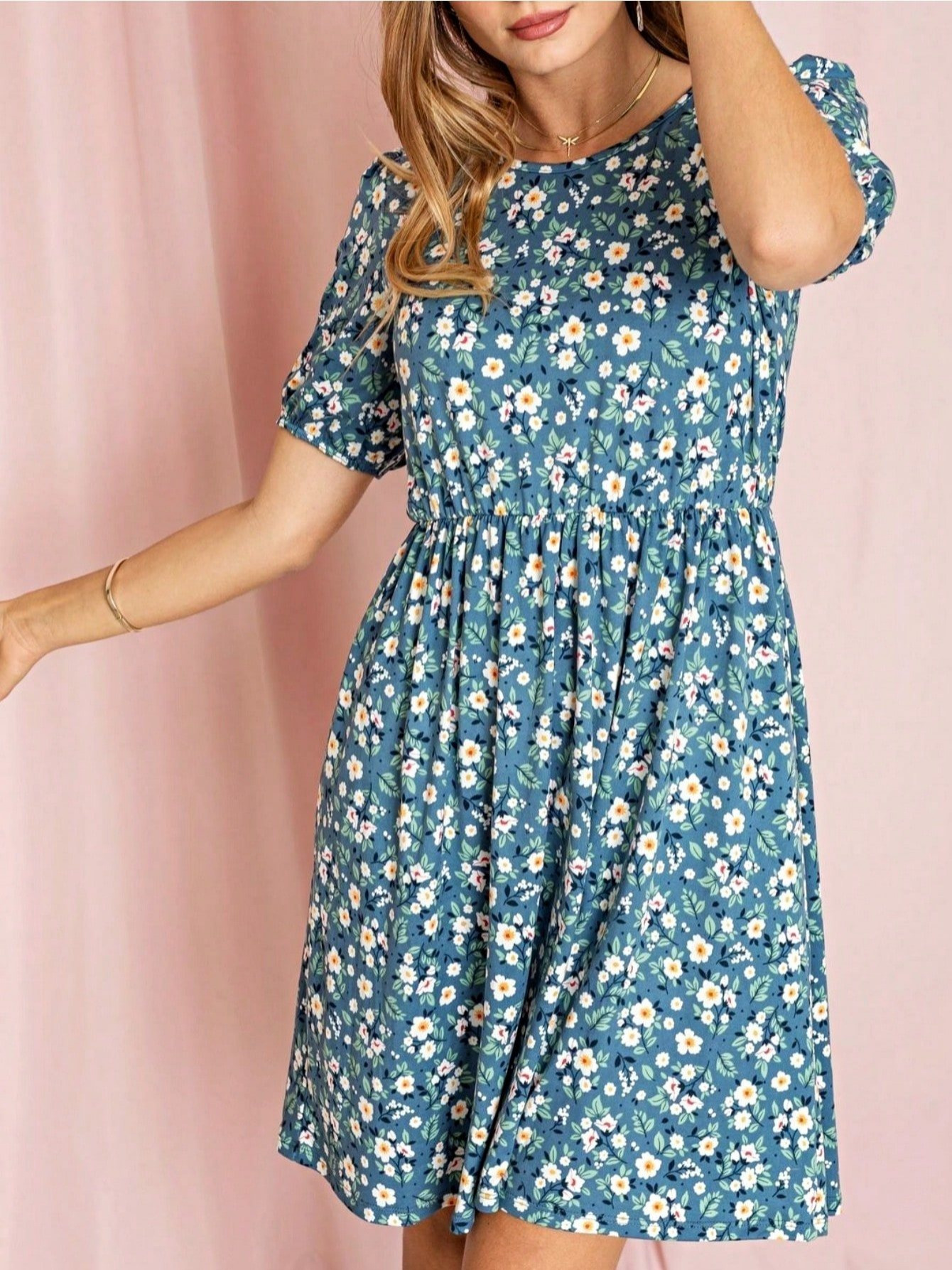 blue and white floral bodycon dress Lita main image 0