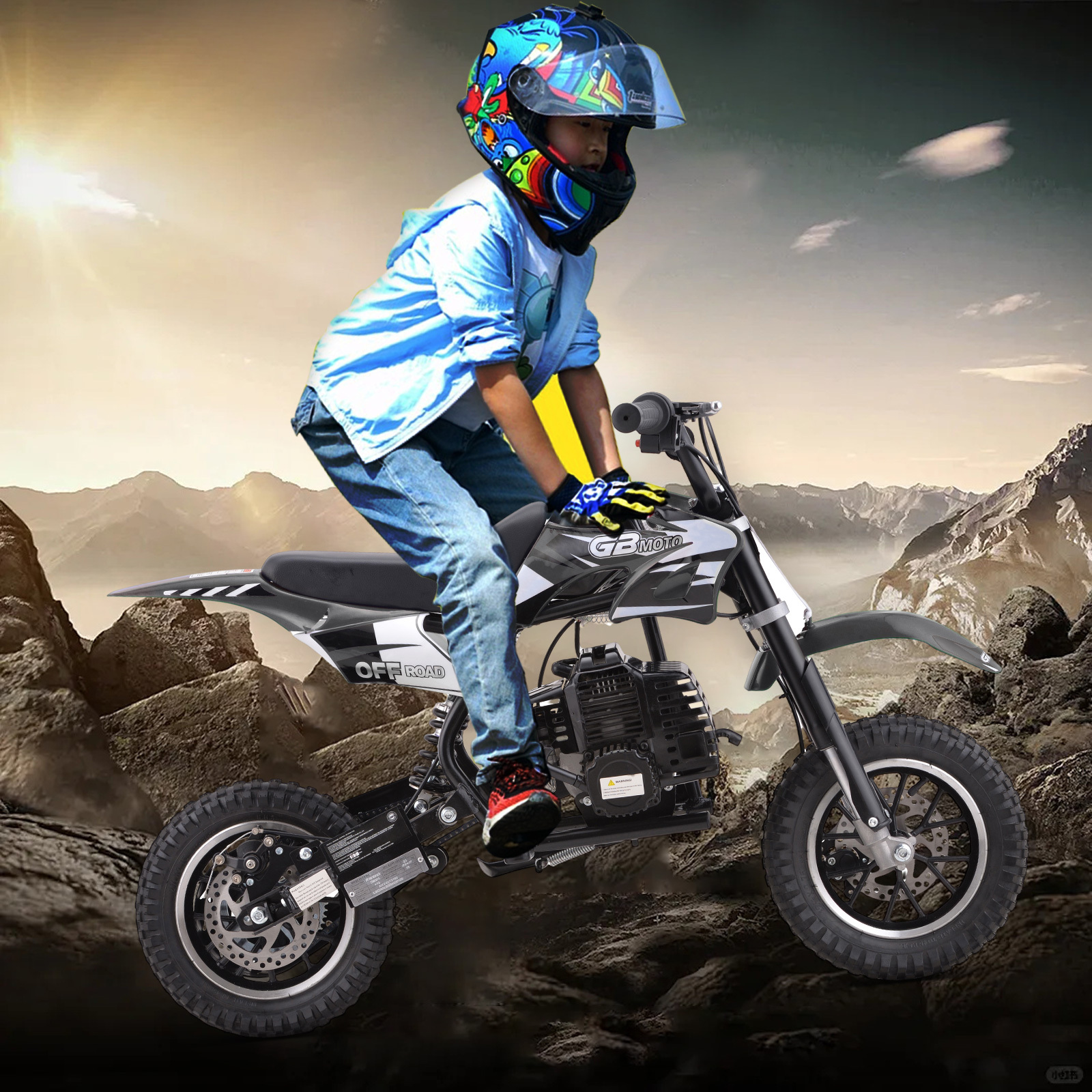 Mini Dirt Bike, 49 CC 2-Stroke Gas Bike (Model :DB001) with Off-Rode Tire, Suspensions, Disc Brakes, Max Load 160Lbs, Up to 18Mph